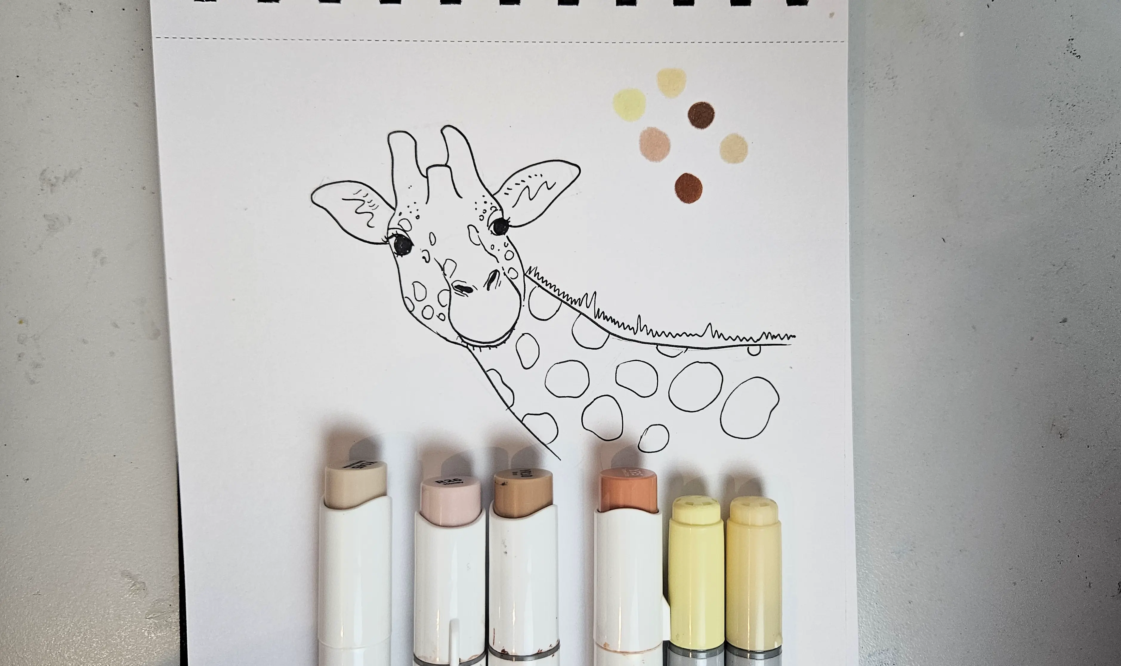 les couleurs pour dessiner une girafe aux feutres à alcool