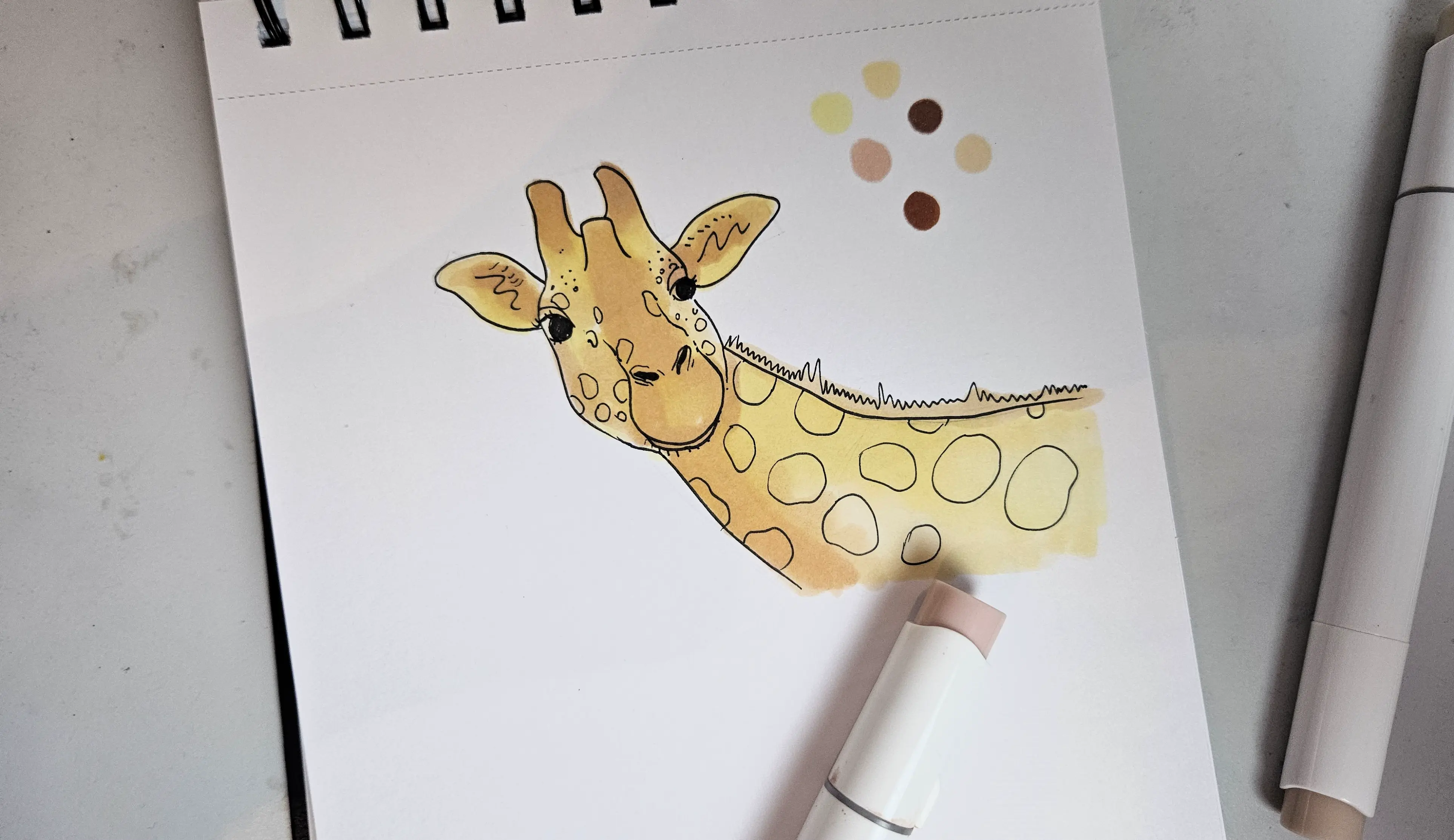 dessiner les ombres d’une girafe aux feutres à alcool