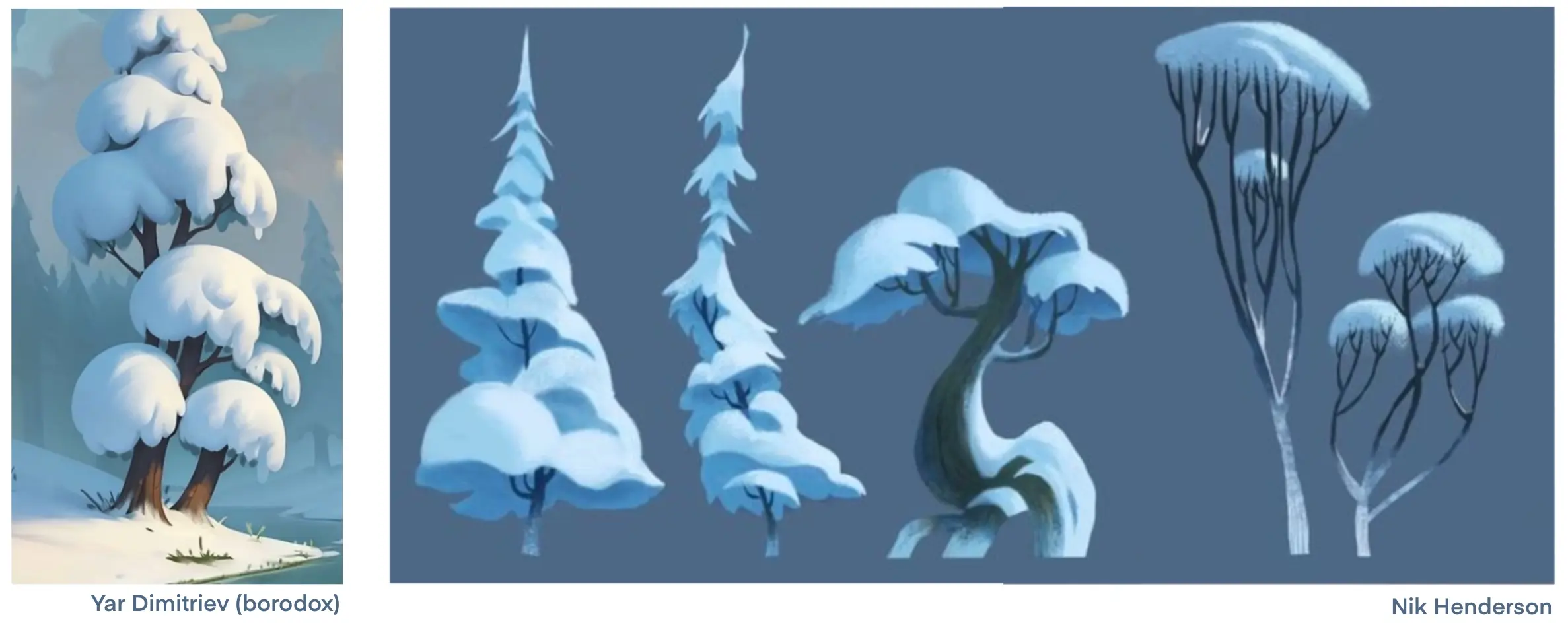 exemples de dessins d’arbres enneigés