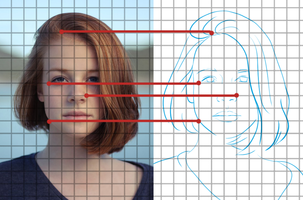 dibujar su autorretrato con la técnica de cuadrícula 1