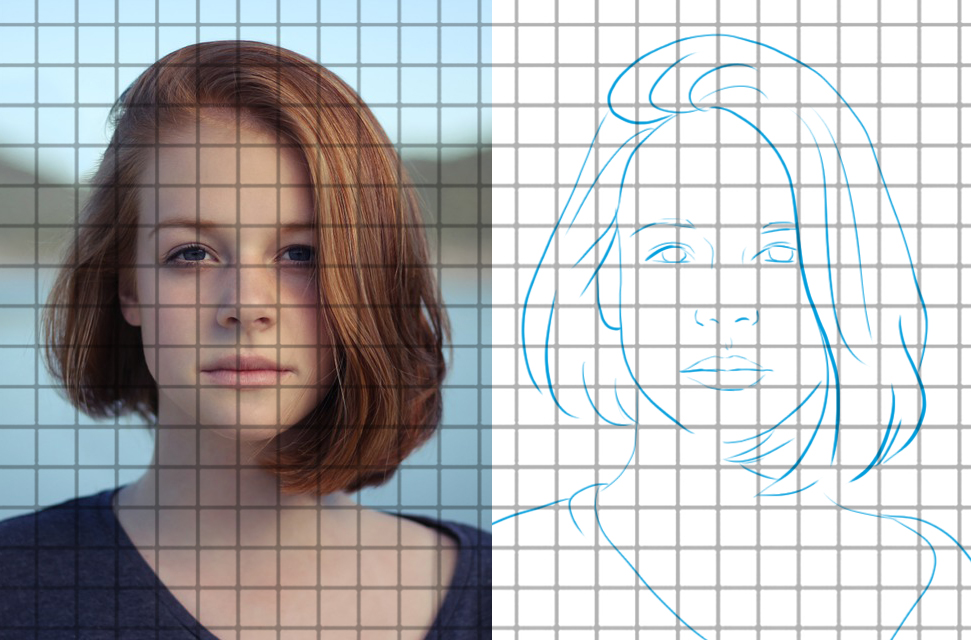 dibujar su autorretrato con la técnica de cuadrícula 2