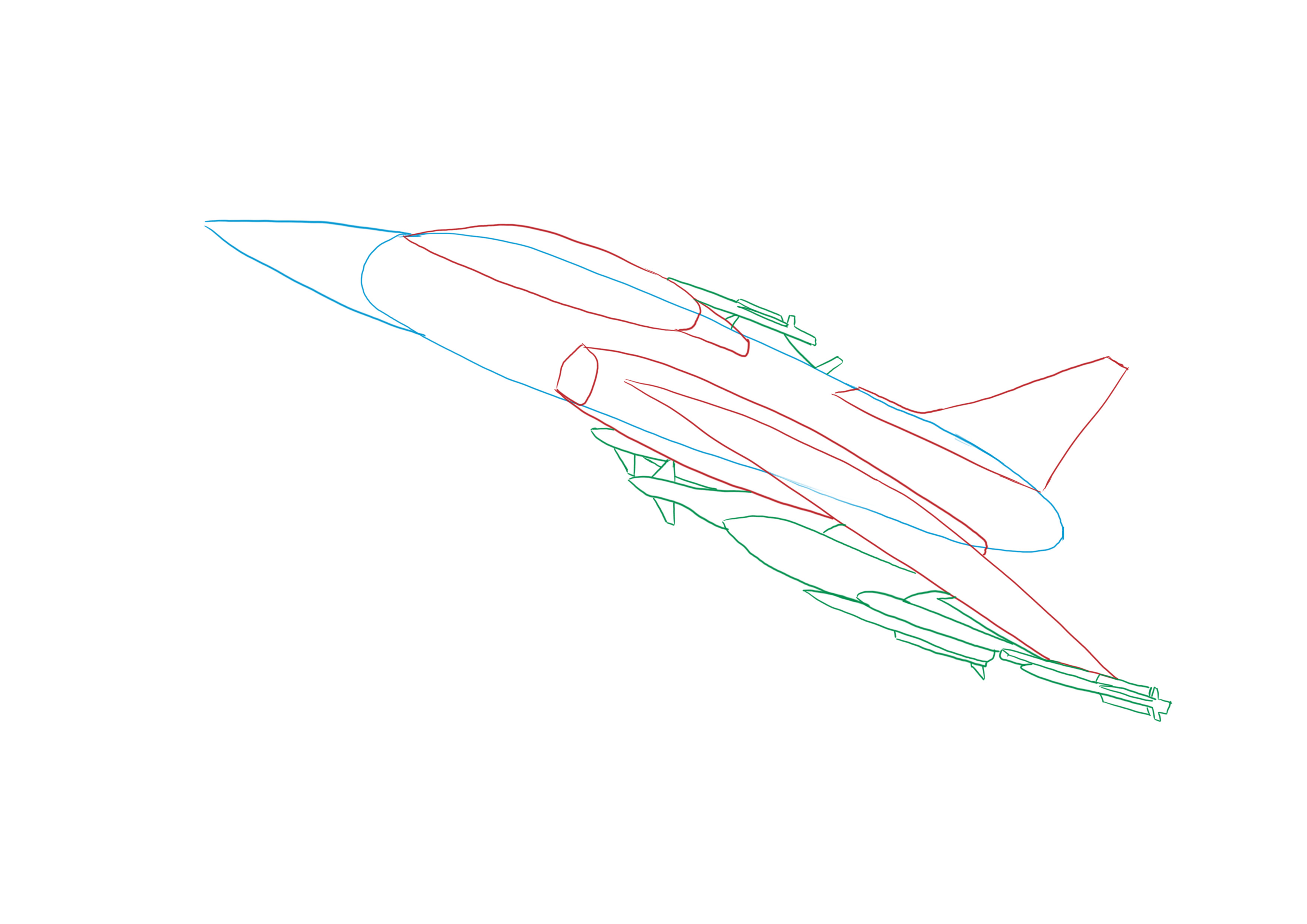 croquis des missiles à l’arrière-plan de l’avion de chasse