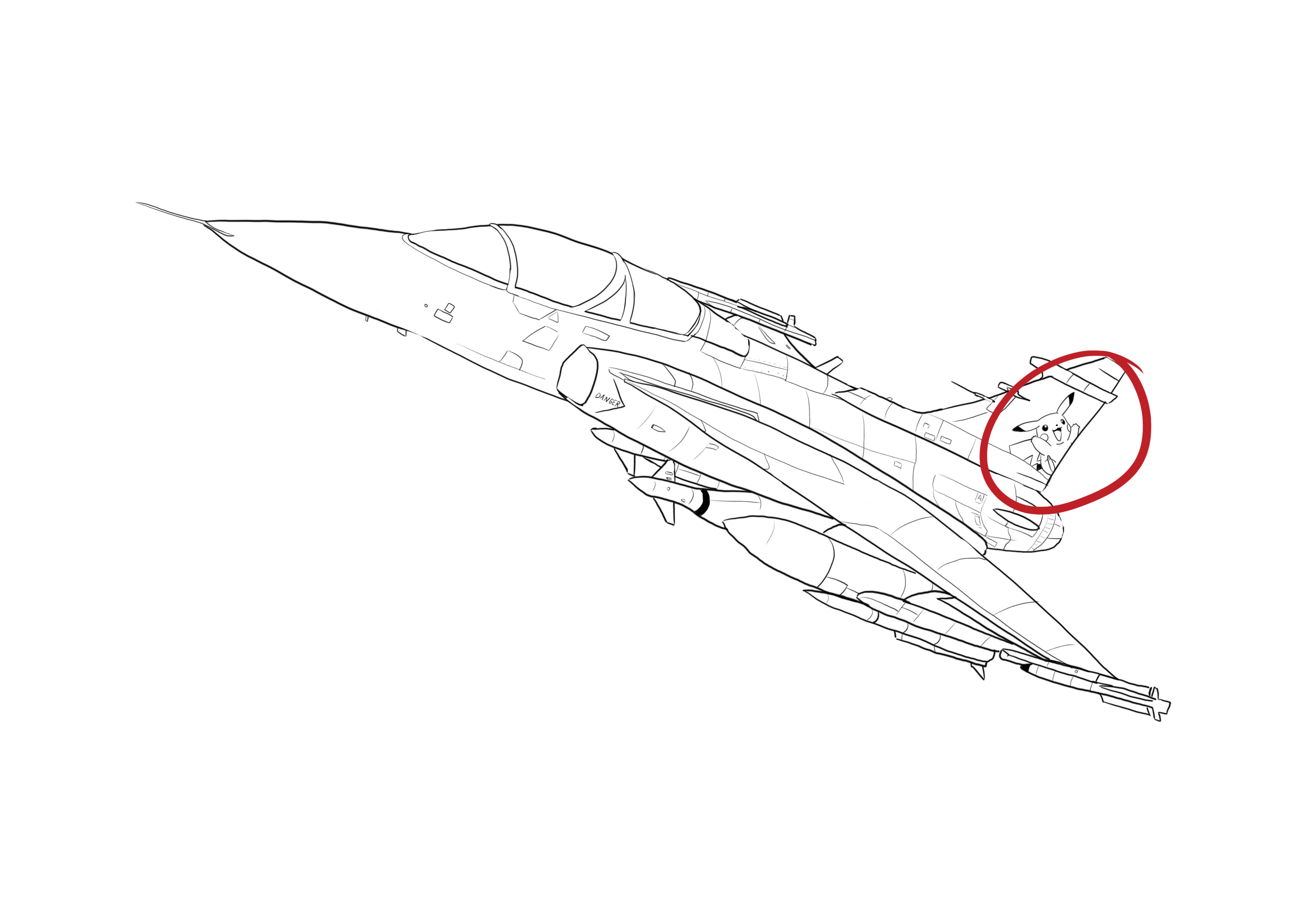 dessin de Pikachu sur le Gouvernail de direction de l’avion