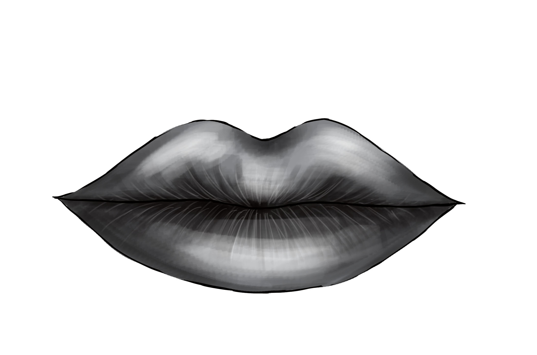 dessin final de bouche en noir et blanc