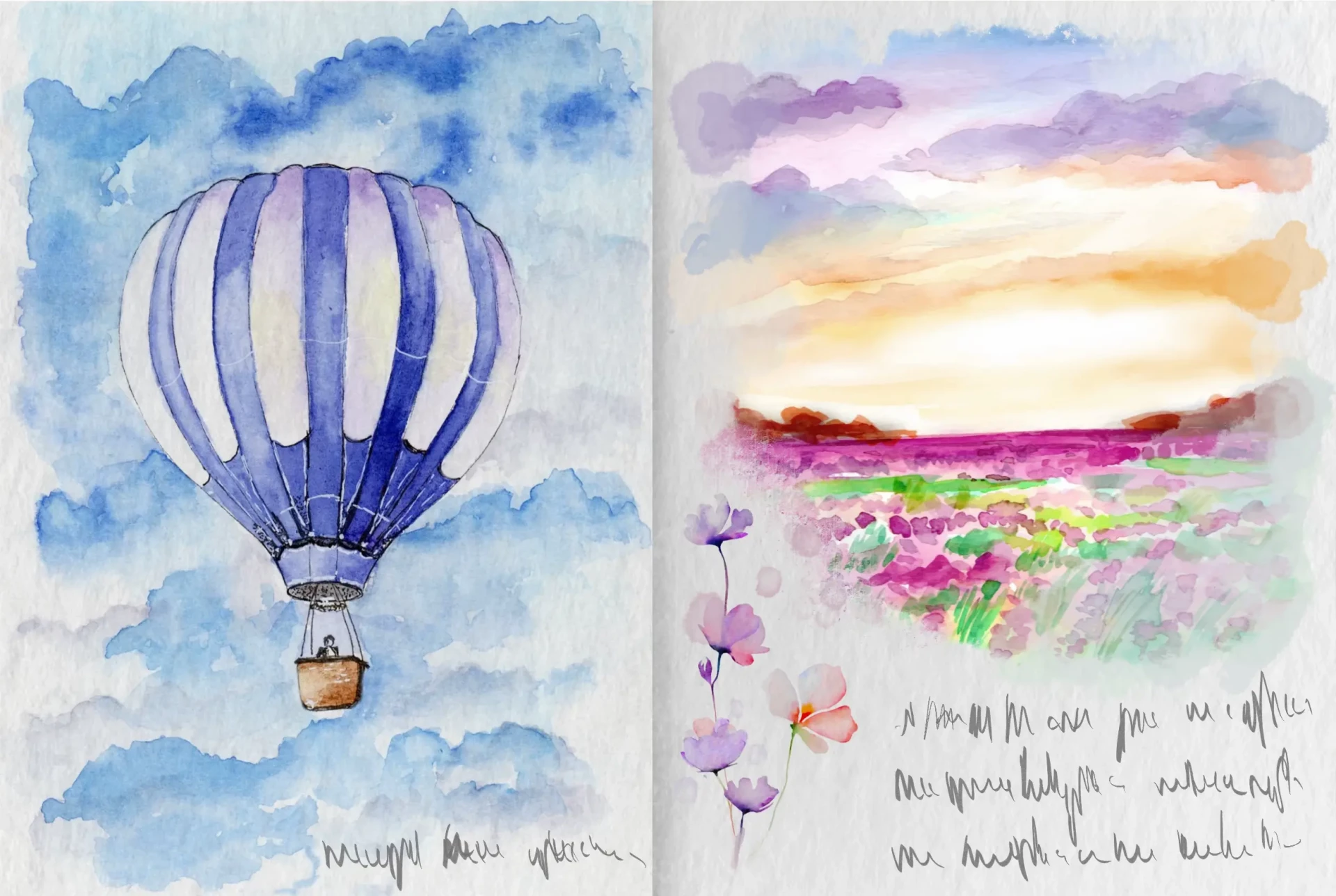 dessins à l’aquarelle dans un carnet de voyage