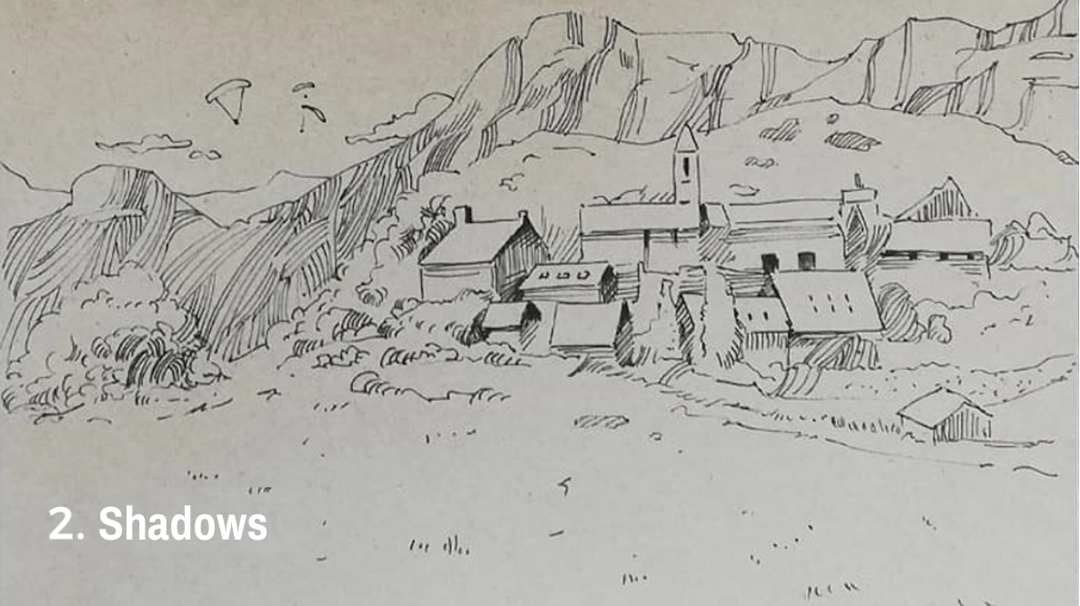 drawing of shadows in a sketchbook