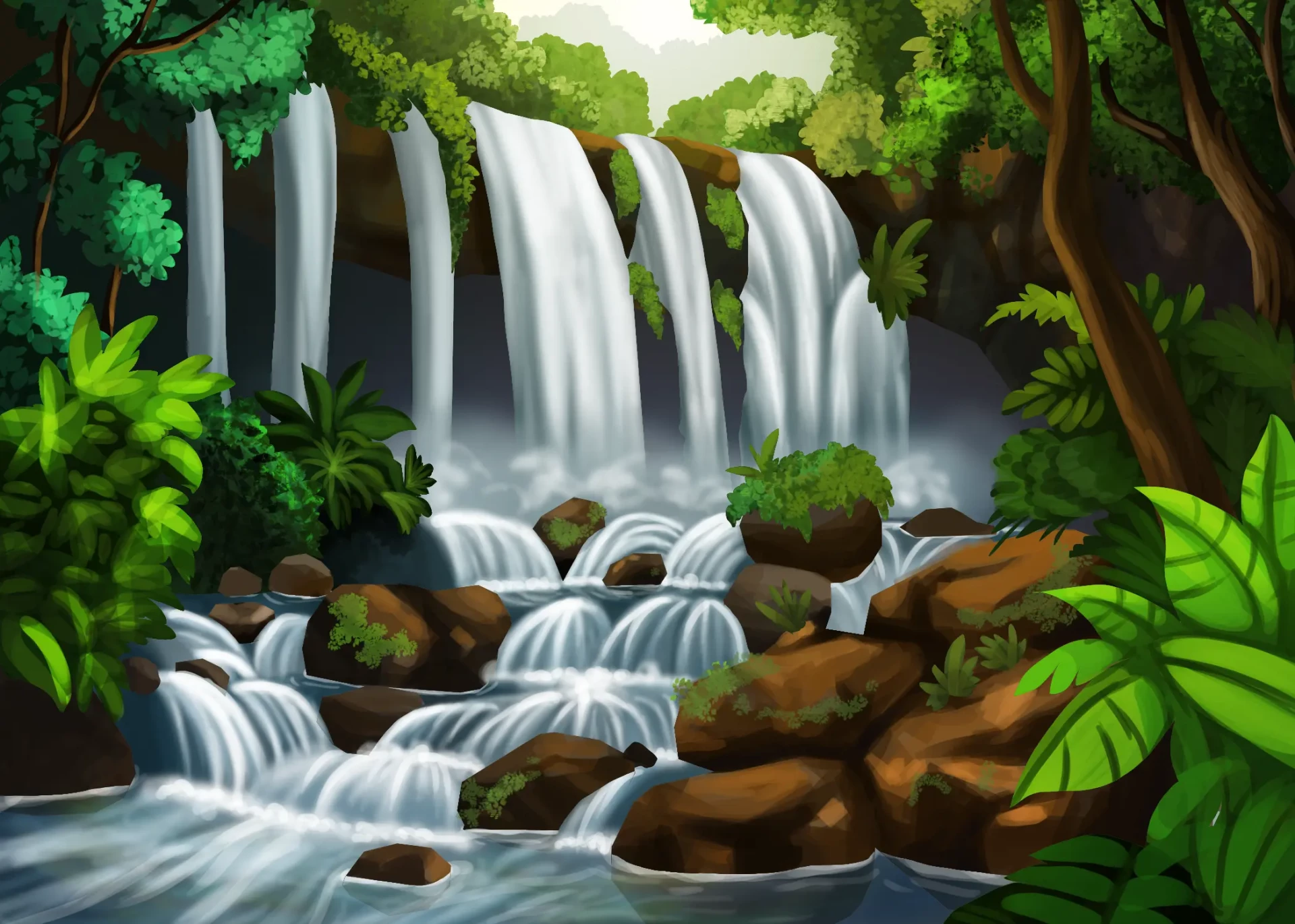 dessin d’une cascade