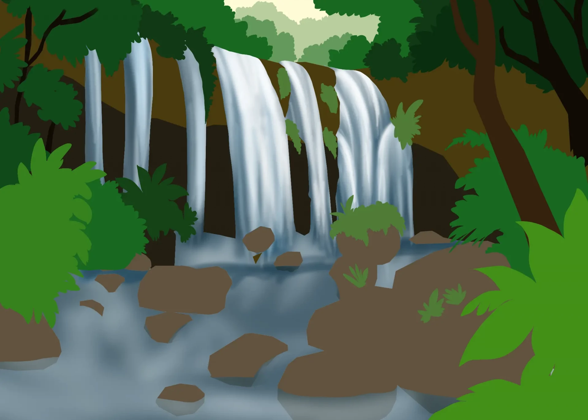 dessiner l’eau d’une cascade