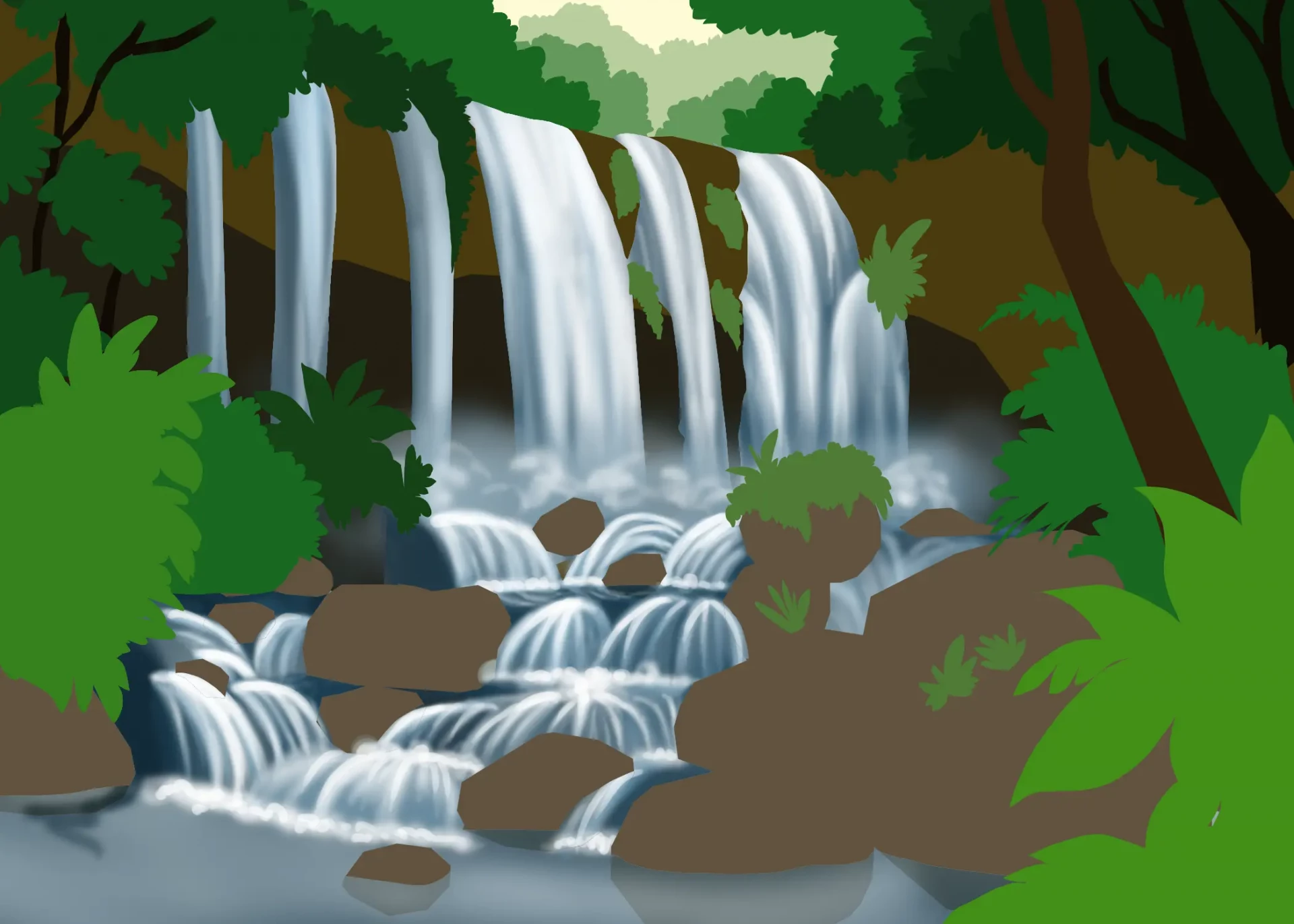 dessiner les rochers d’une cascade