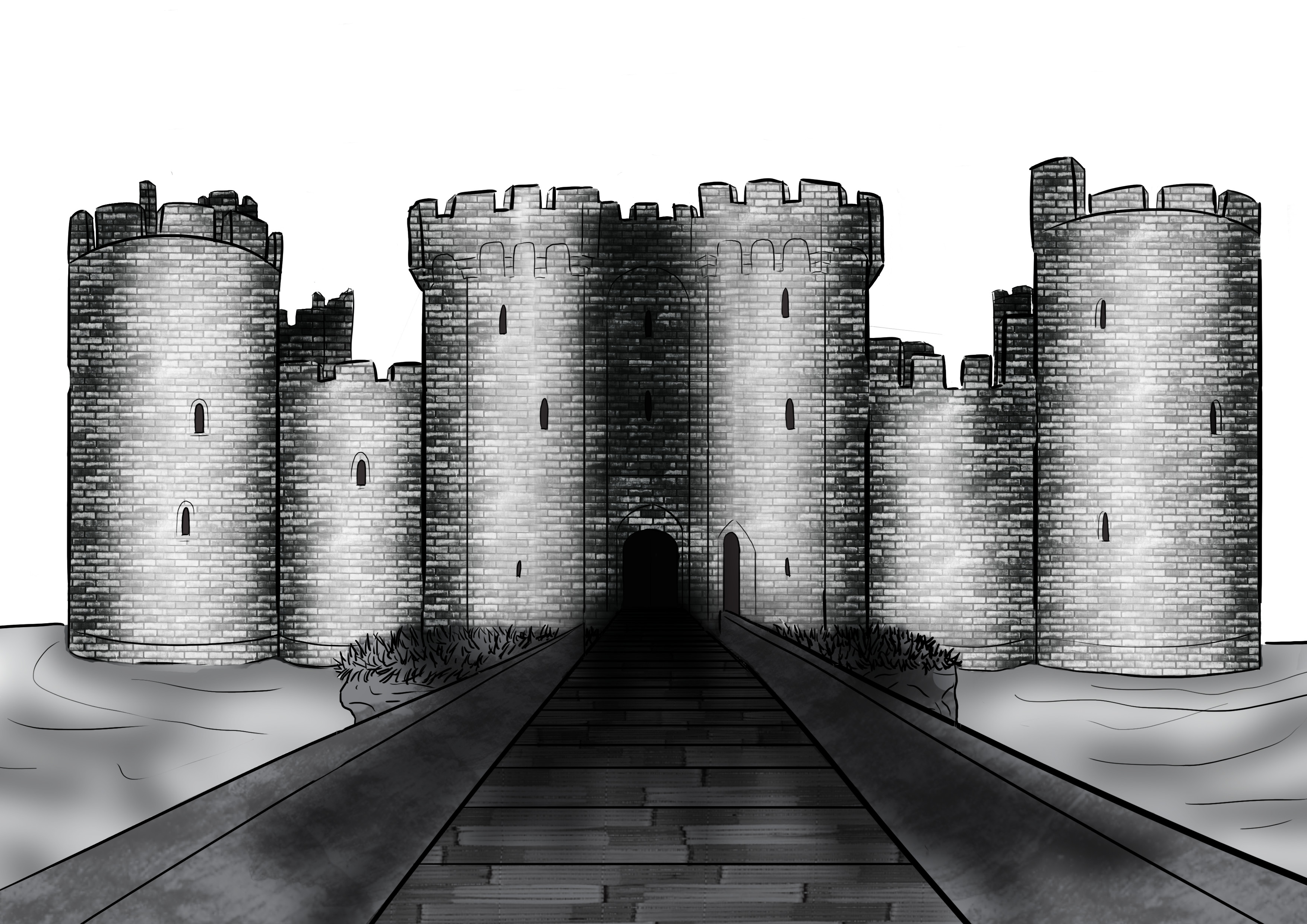 dessiner des lattes et ajouter des teintes sur les rambardes du pont