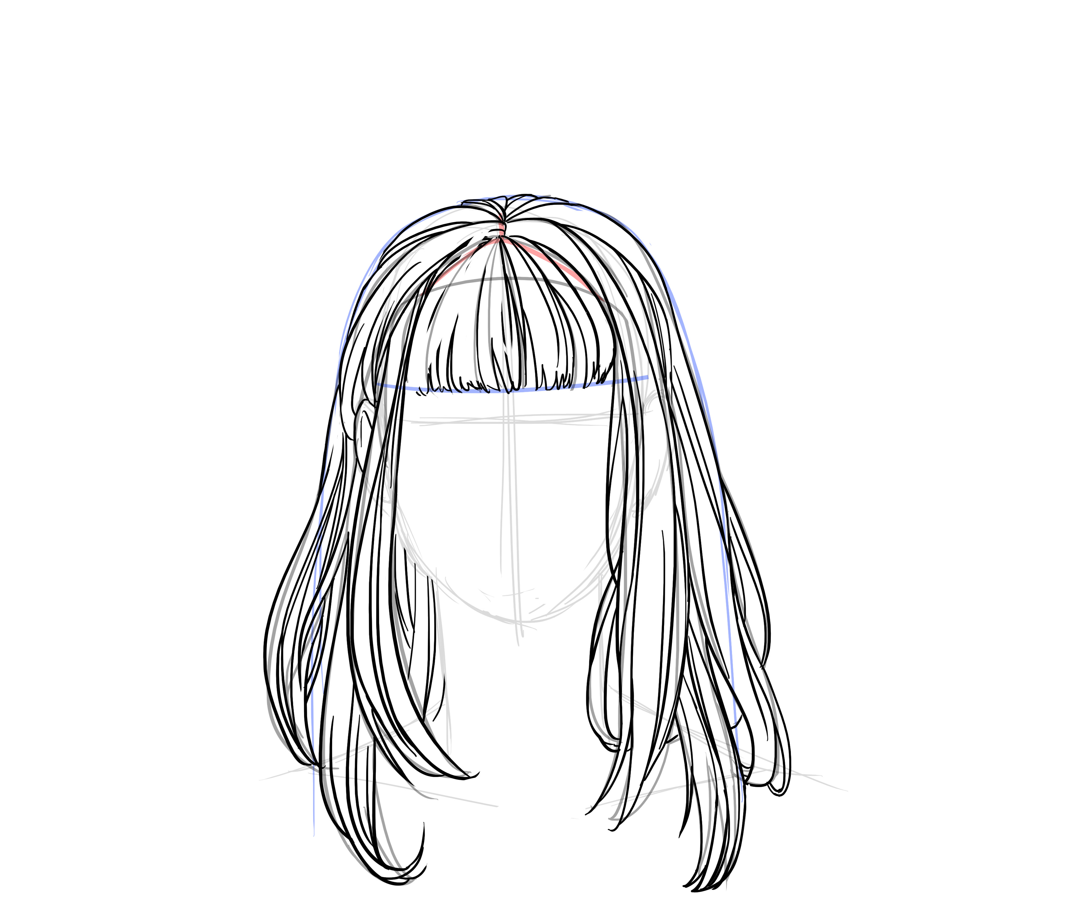 dessiner les détails des cheveux longs et lisses