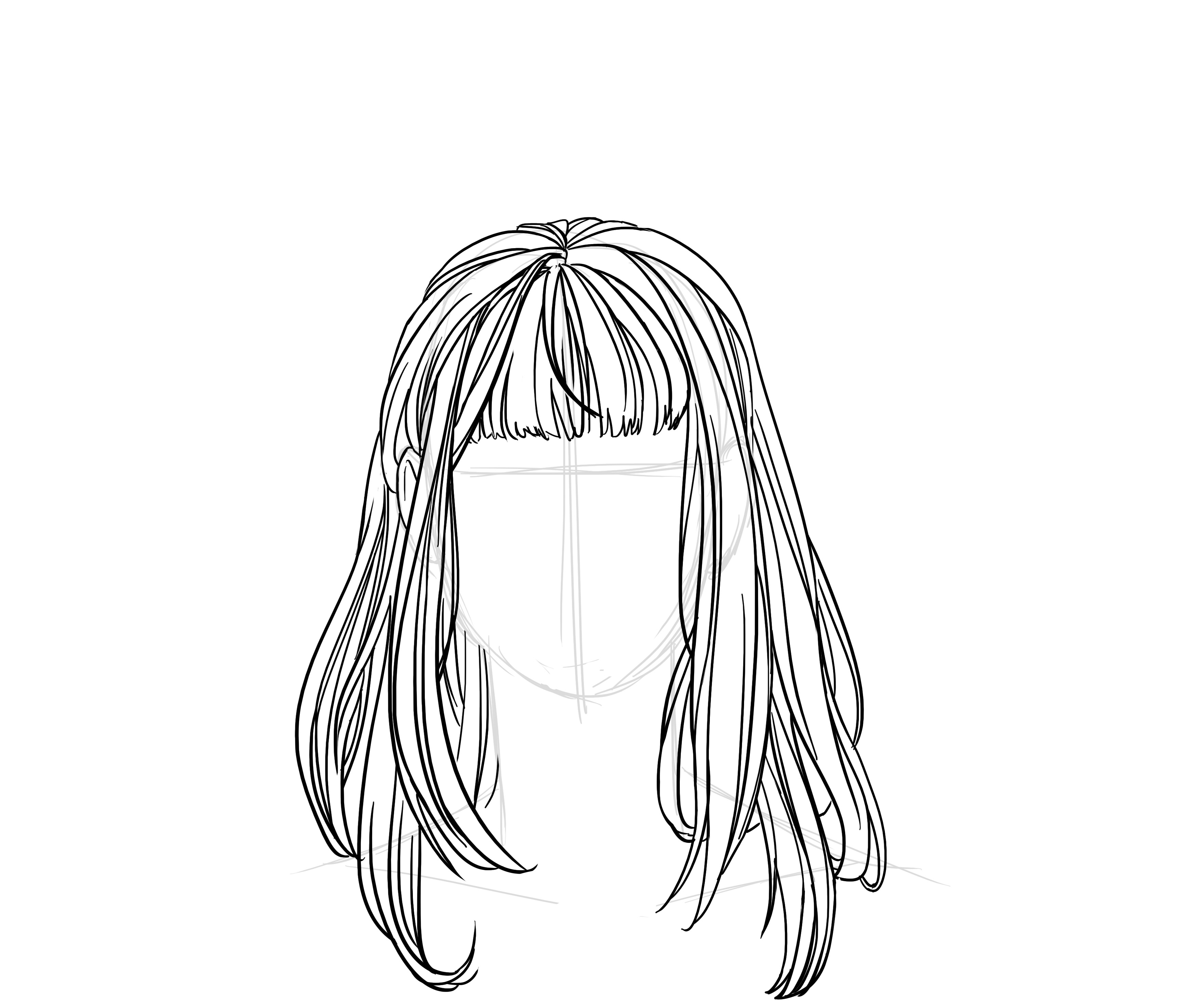 dibujo final del cabello largo y liso