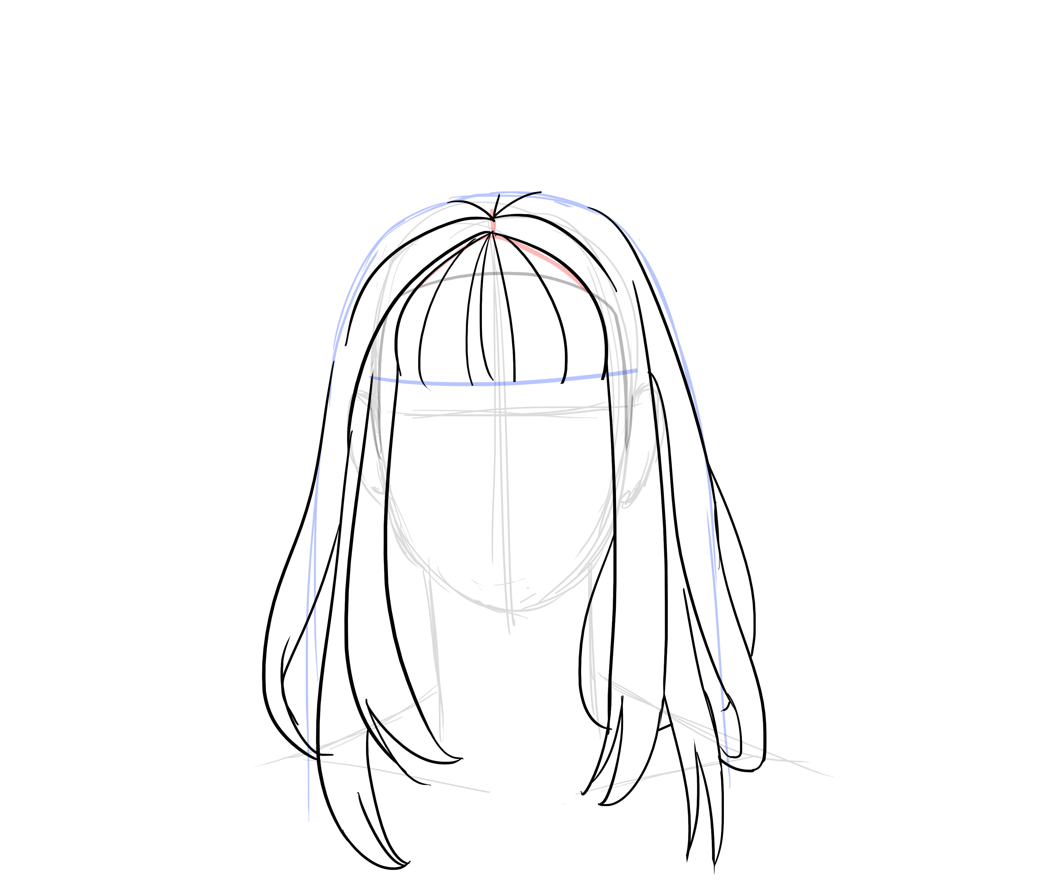 dibujar las mechas de cabello largo y liso 2