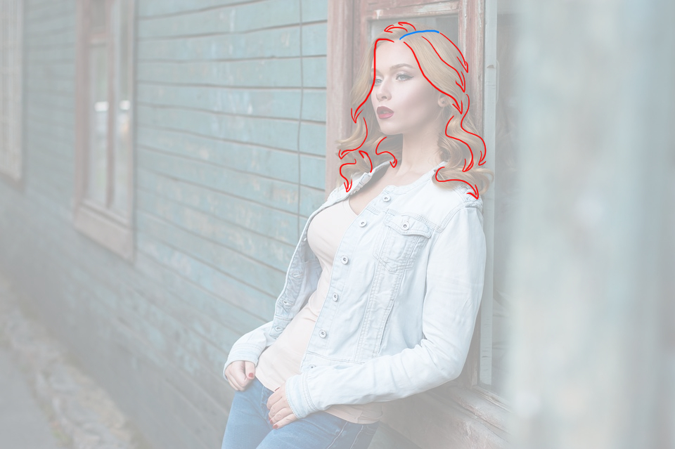 schéma du mouvement des cheveux de fille longs et bouclés