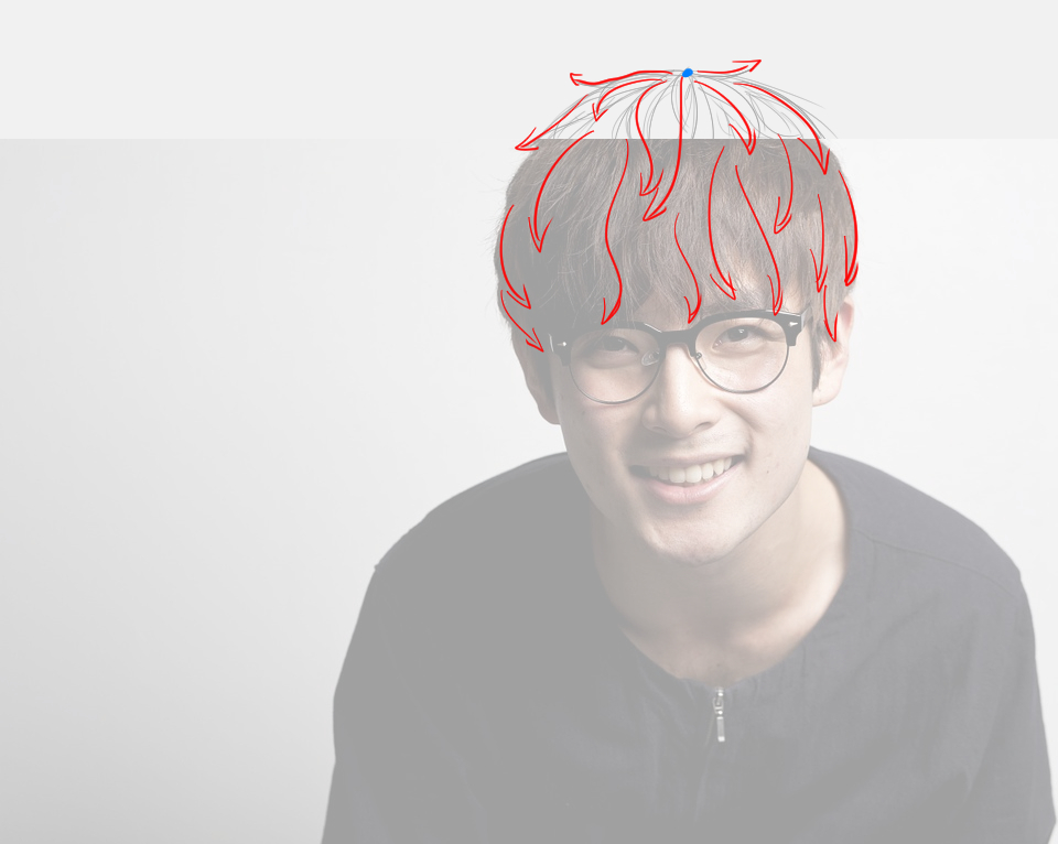 schéma du mouvement des cheveux d’homme courts et frisés