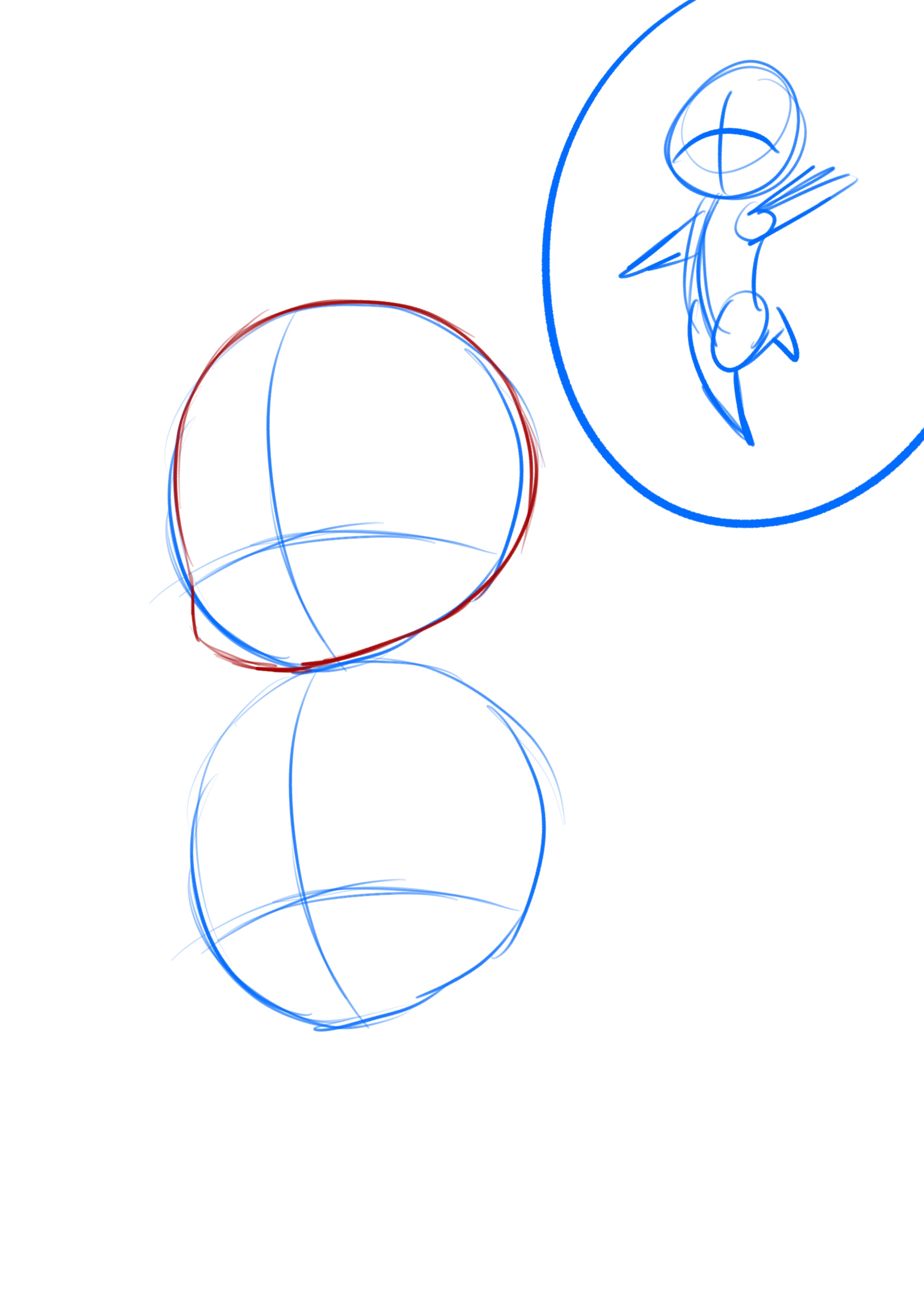 croquis de la forme de la tête du dessin chibi