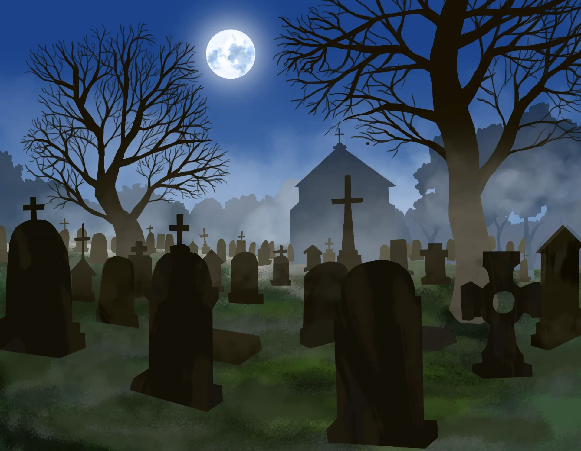 dibujar los árboles y las ramas de un cementerio