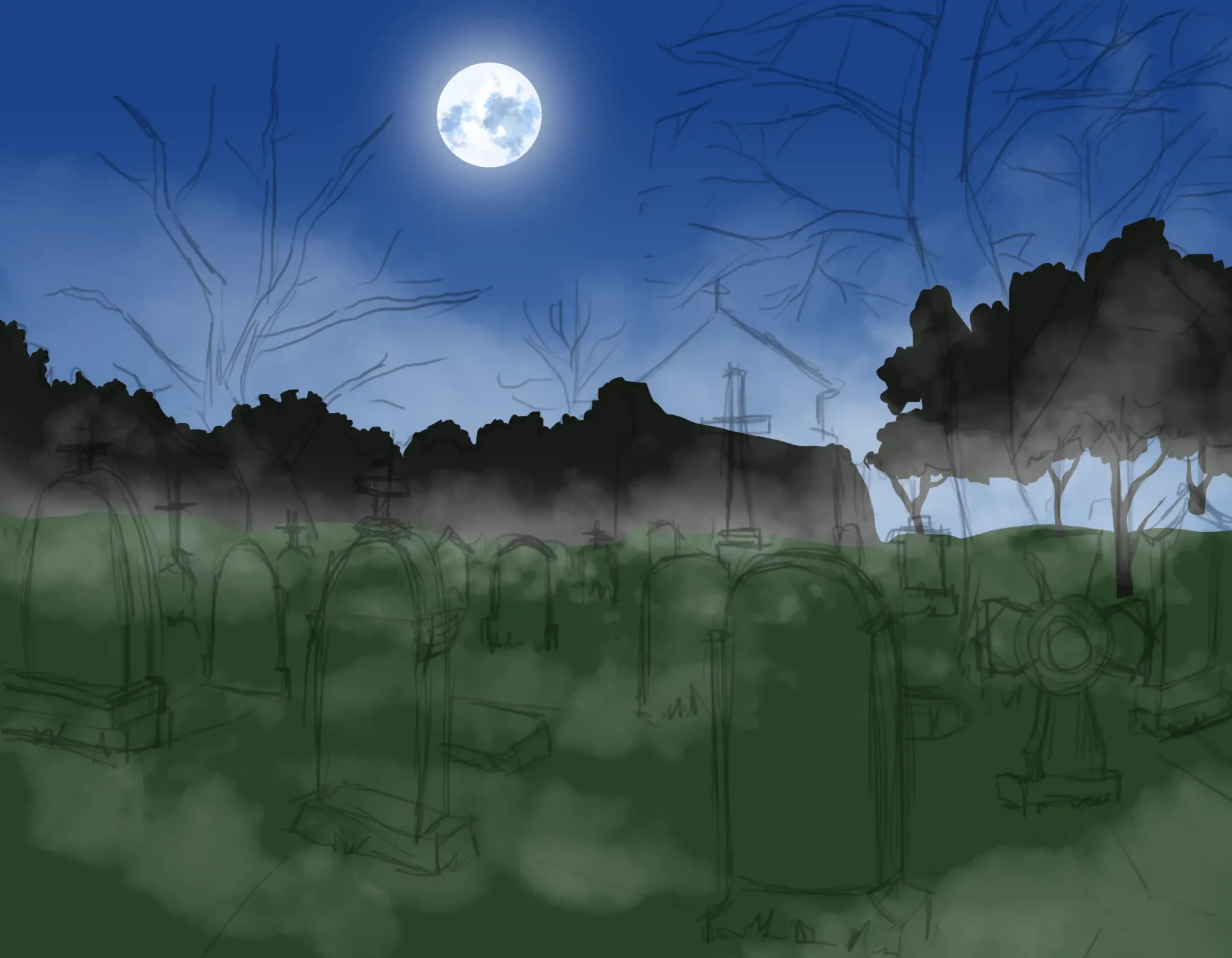dibujar la niebla de un cementerio