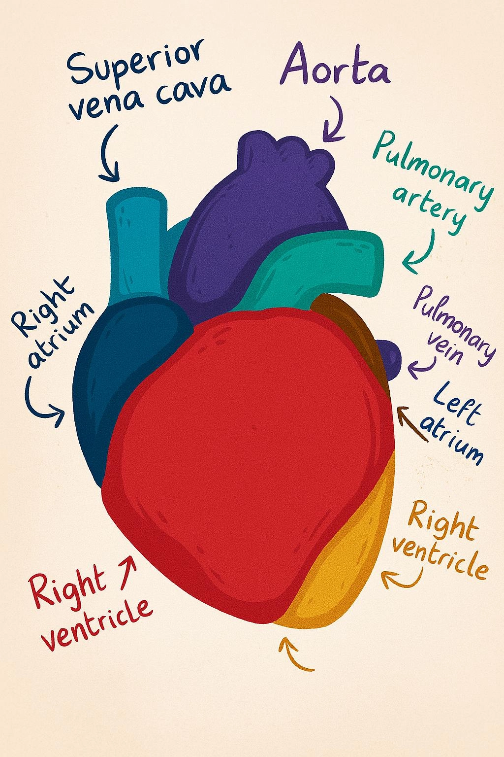 explanatory diagram of the different parts of the human heart