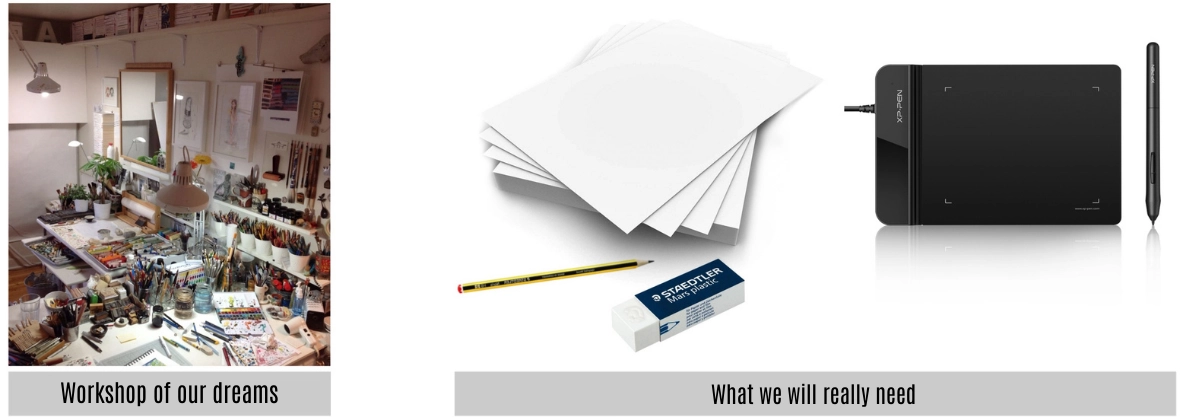 examples of materials to get started in drawing