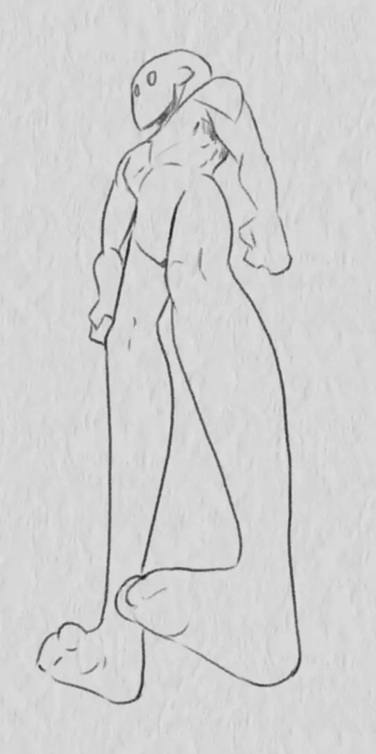 dessin d’un personnage en contre-plongée