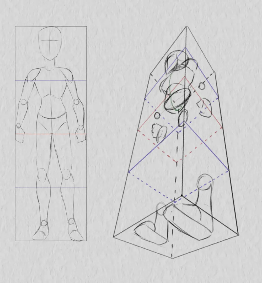 dessiner le tronc d’un personnage en contre-plongée