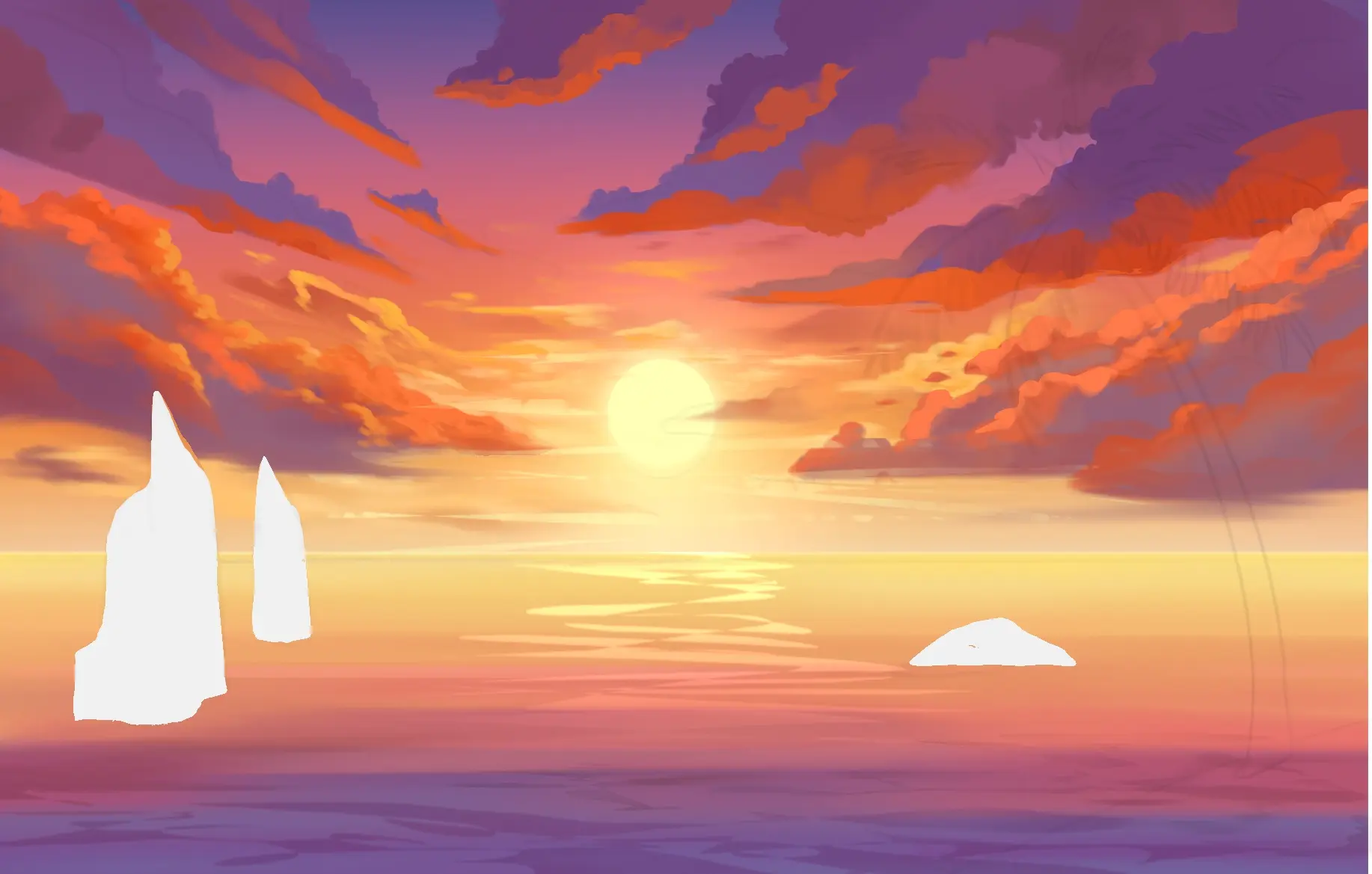 dessiner les détails d’un coucher de soleil