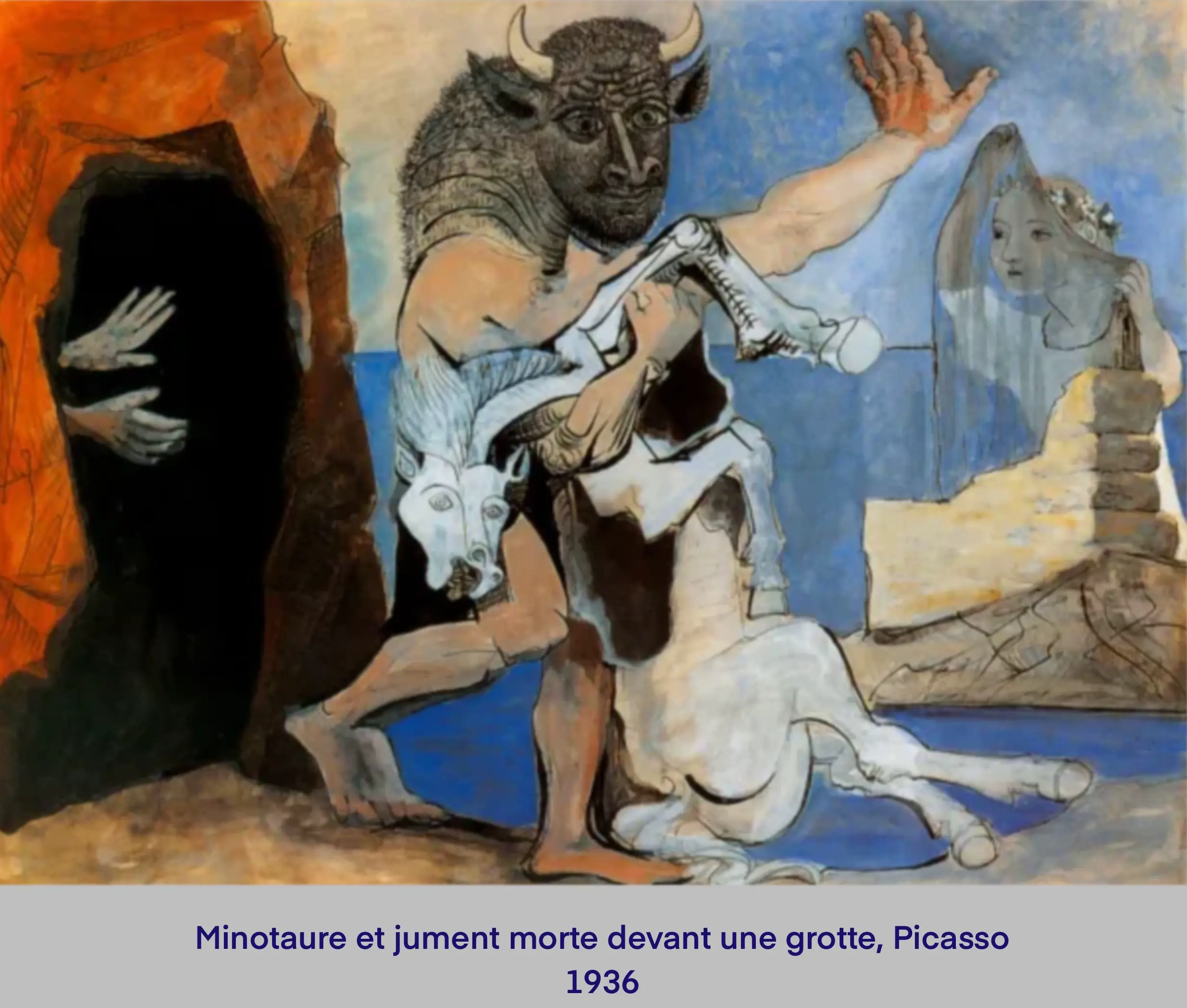 20th, bull and dead mare in front of a cave, Picasso