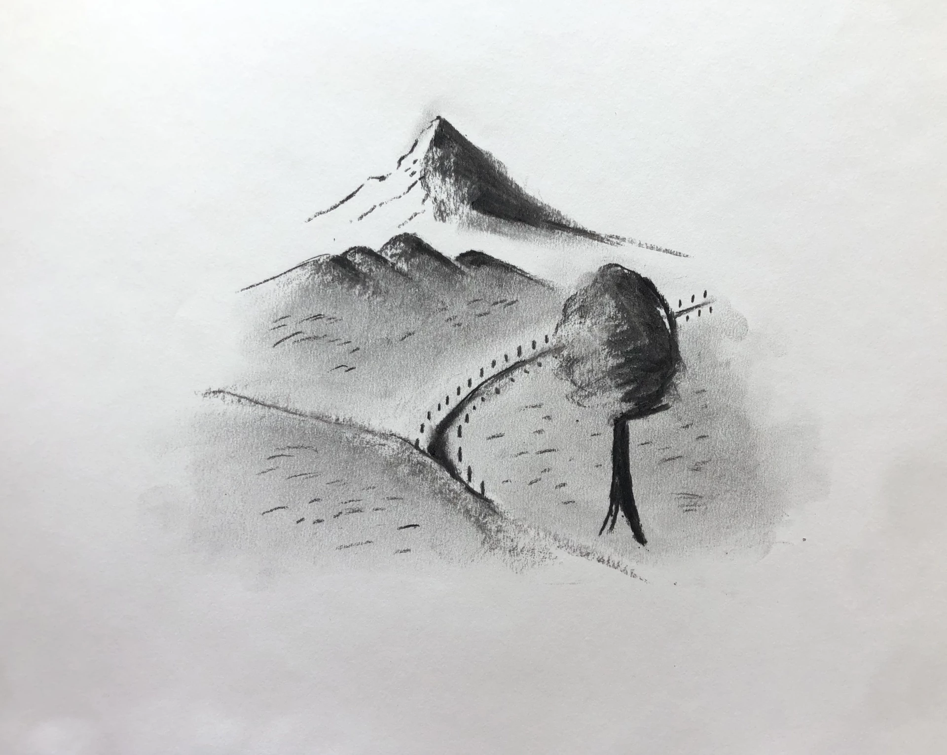 dessiner les détails d’un paysage au fusain