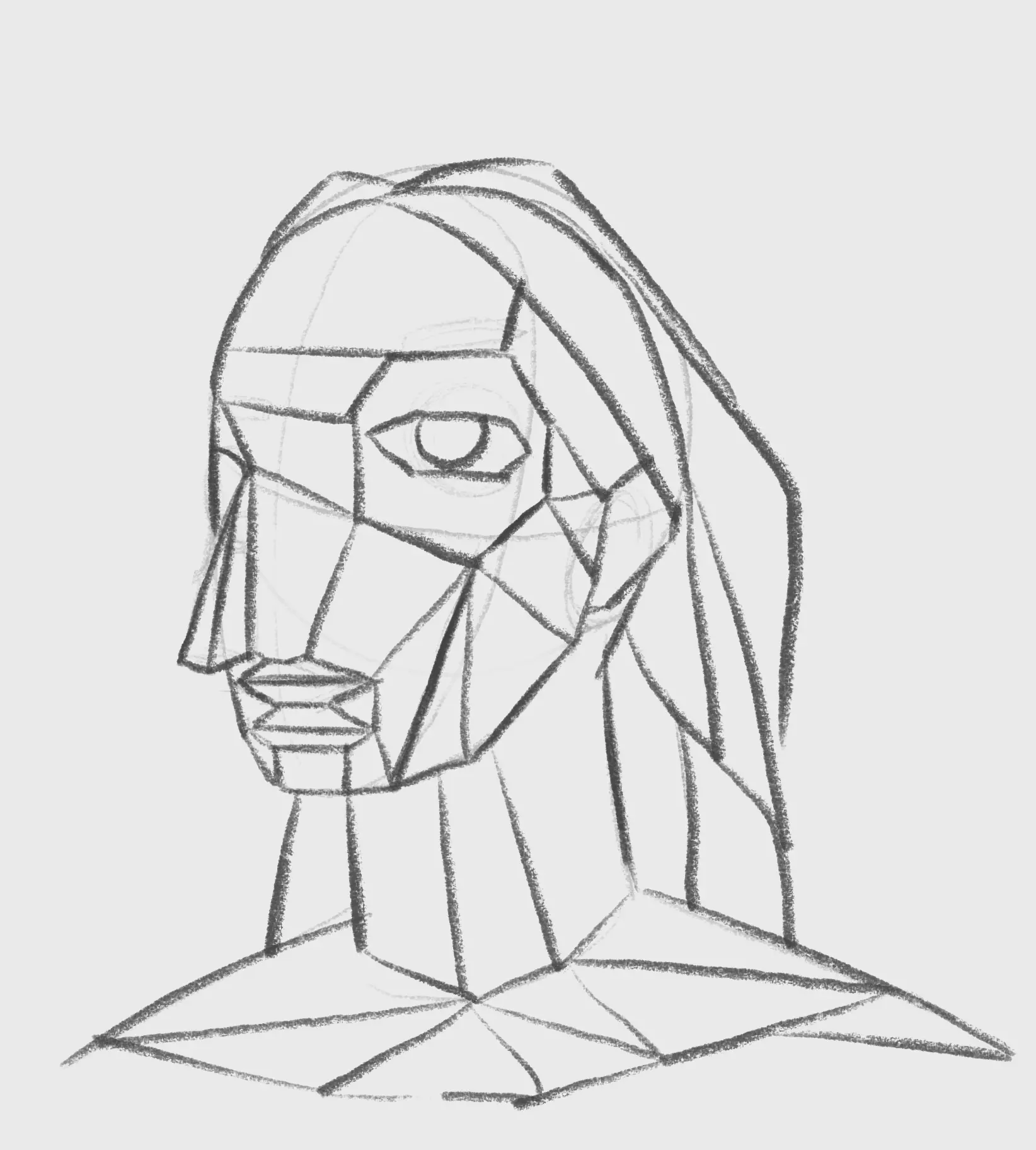 die Haare einer kubistischen Zeichnung zeichnen