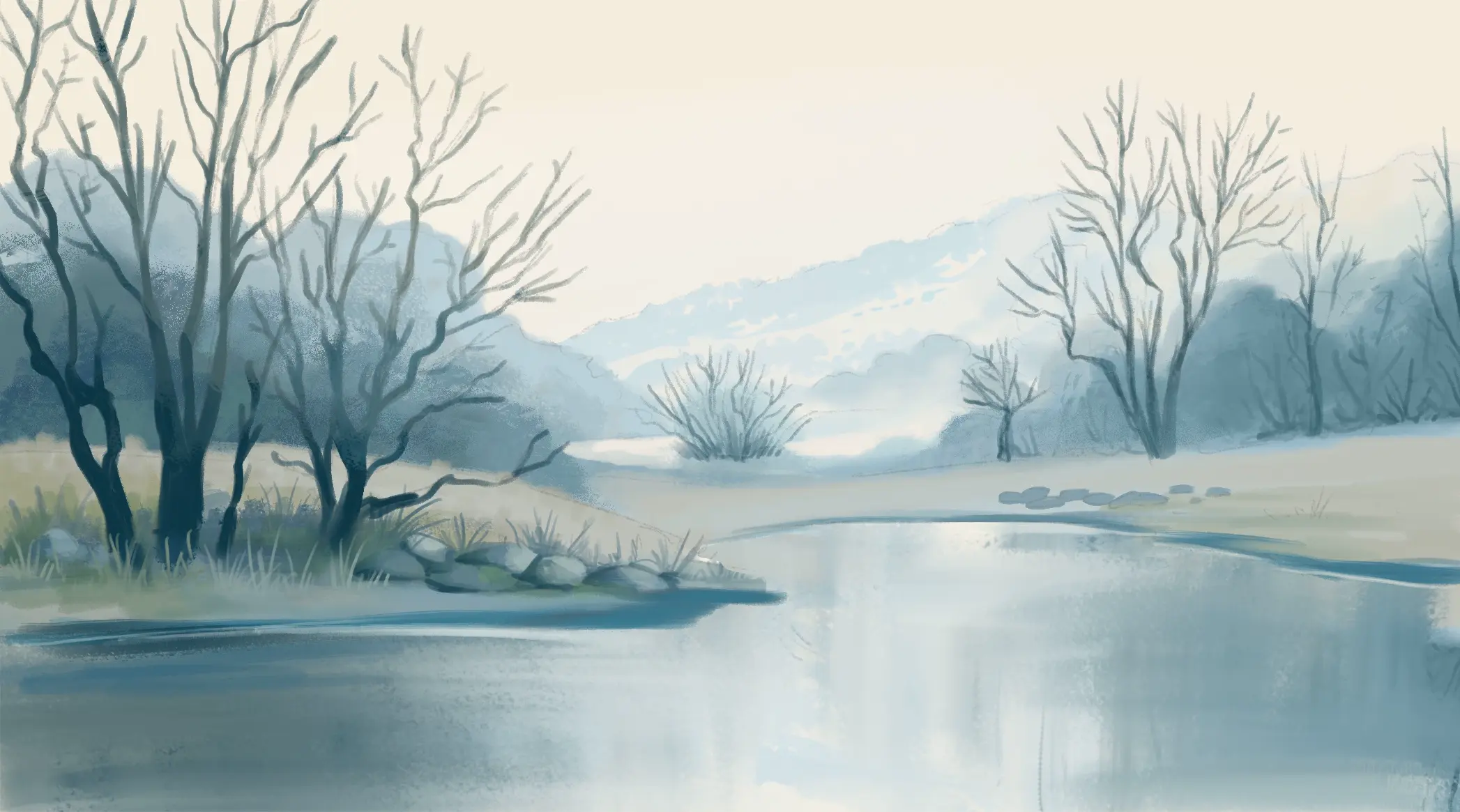 dessin d’un paysage d’hiver