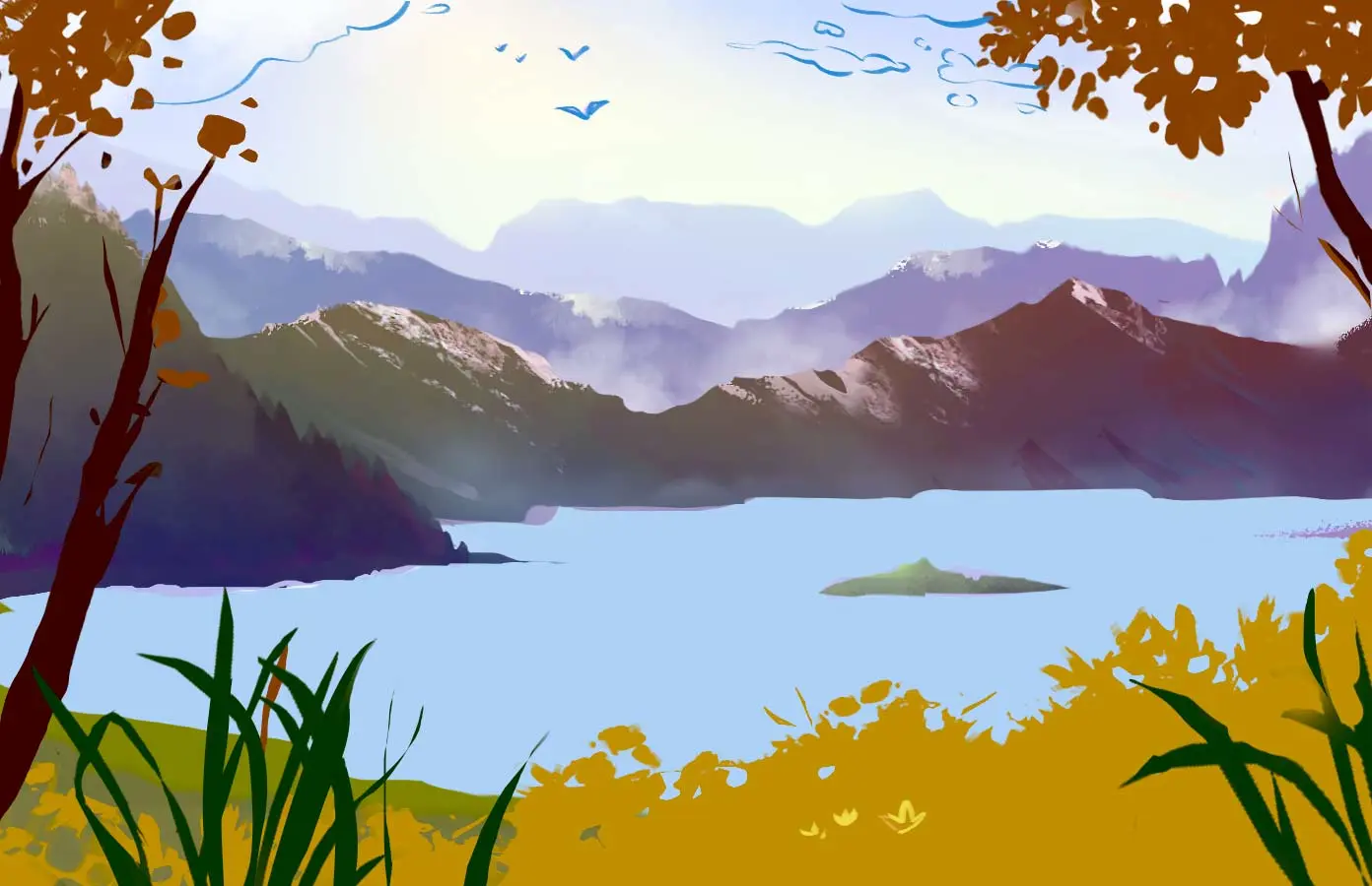 dessin de la brume d’un paysage