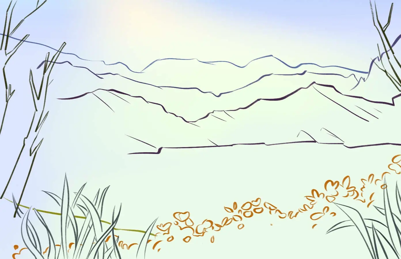 dessin des détails des montagnes d’un paysage