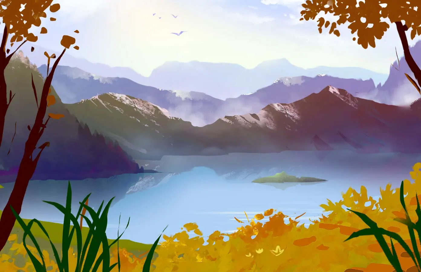 dessin des détails de la végétation d’un paysage