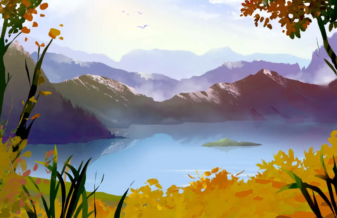 dessin des feuilles d’un paysage