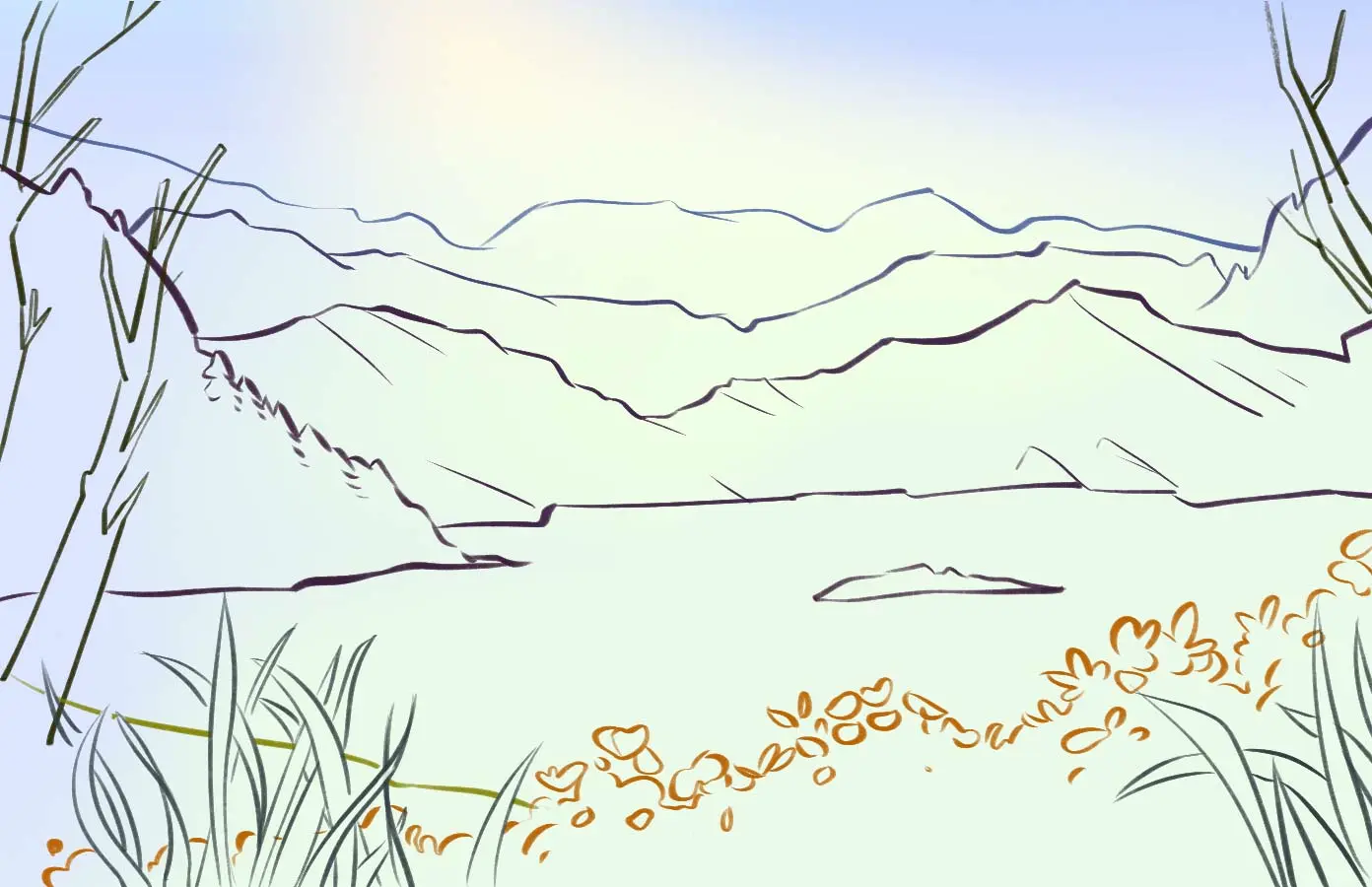 dessin du lac  d’un paysage