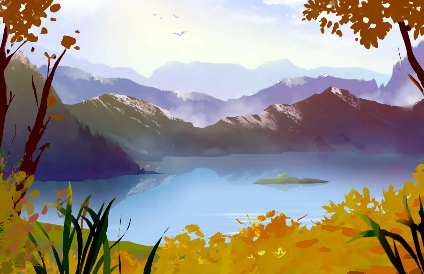 dessin des lumières d’un paysage