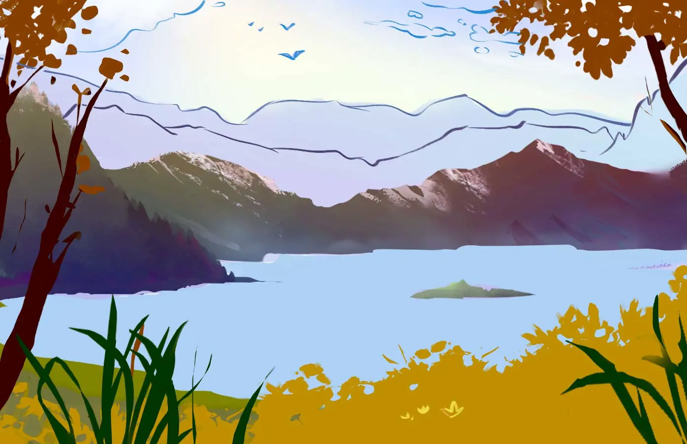 dessin des ombres d’un paysage