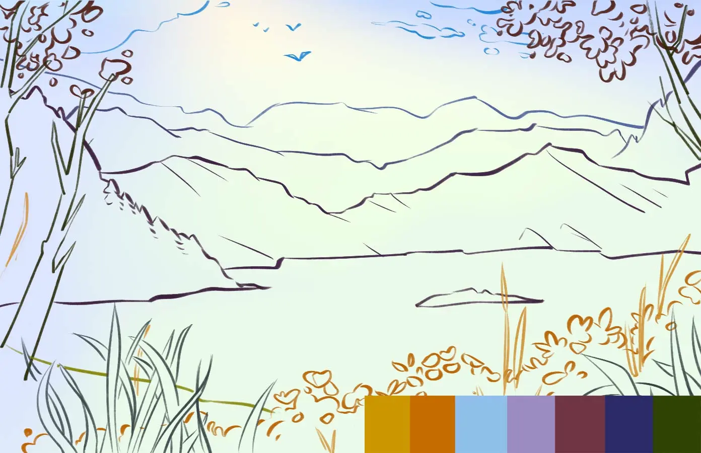 dessin de la végétation d’un paysage