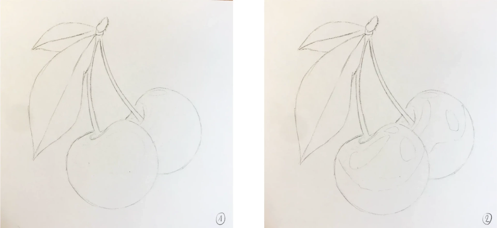 croquis d’une cerise réaliste aux crayons de couleur