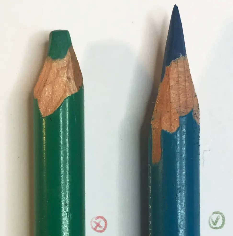 bien tailler sa mine pour faire un dessin réaliste aux crayons de couleur