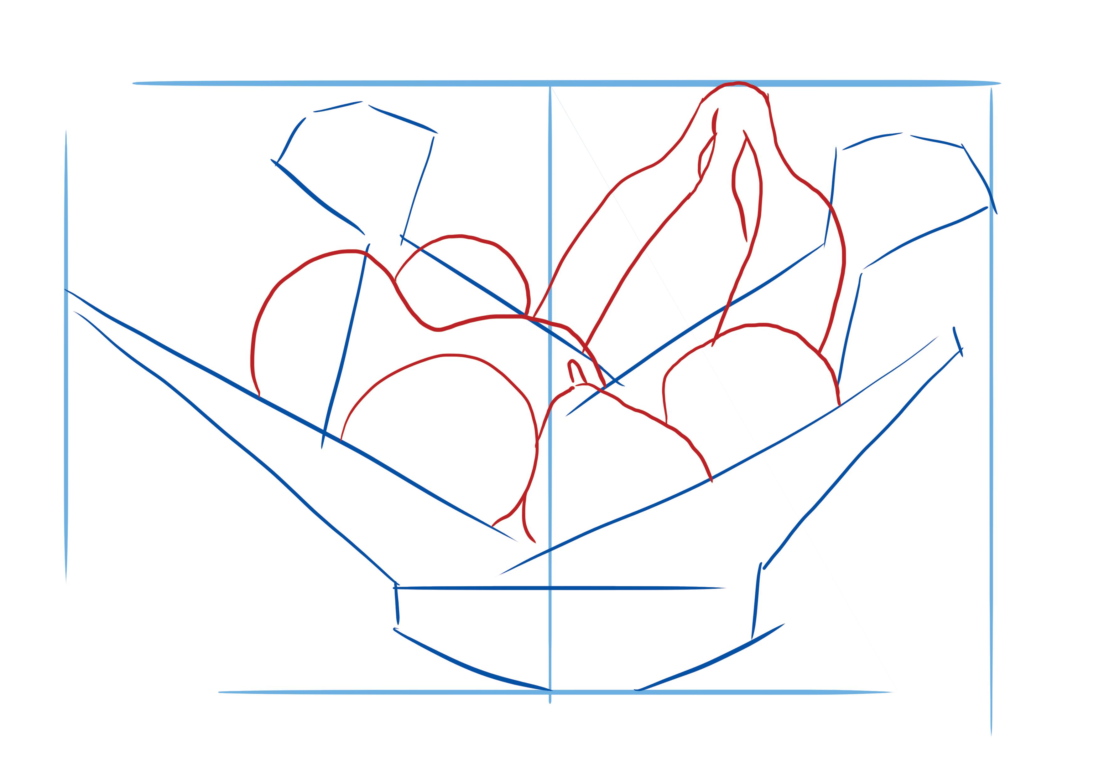 croquis d’observation d’une corbeille de fruits