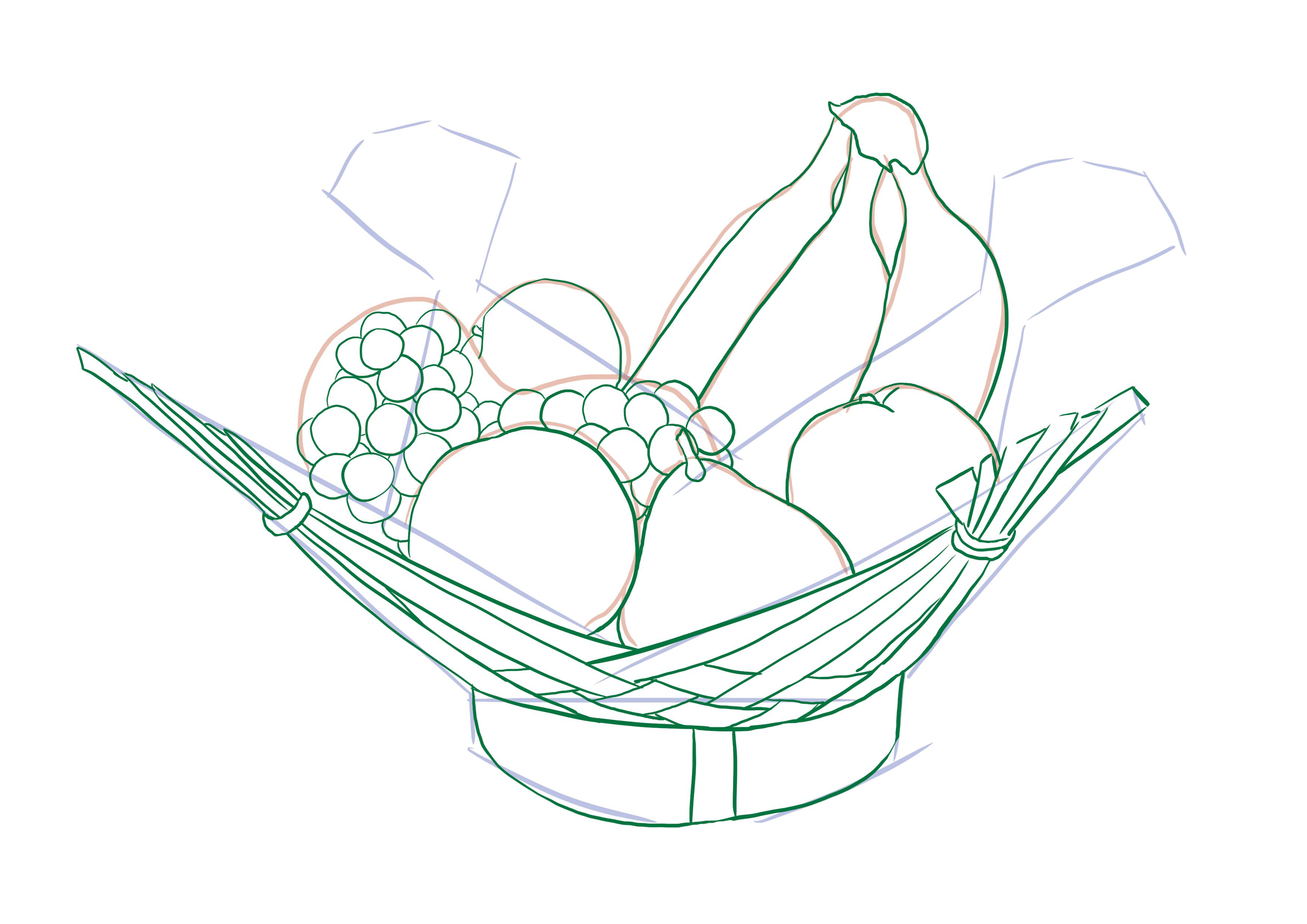 dessiner la corbeille avec les raisins et l’orange