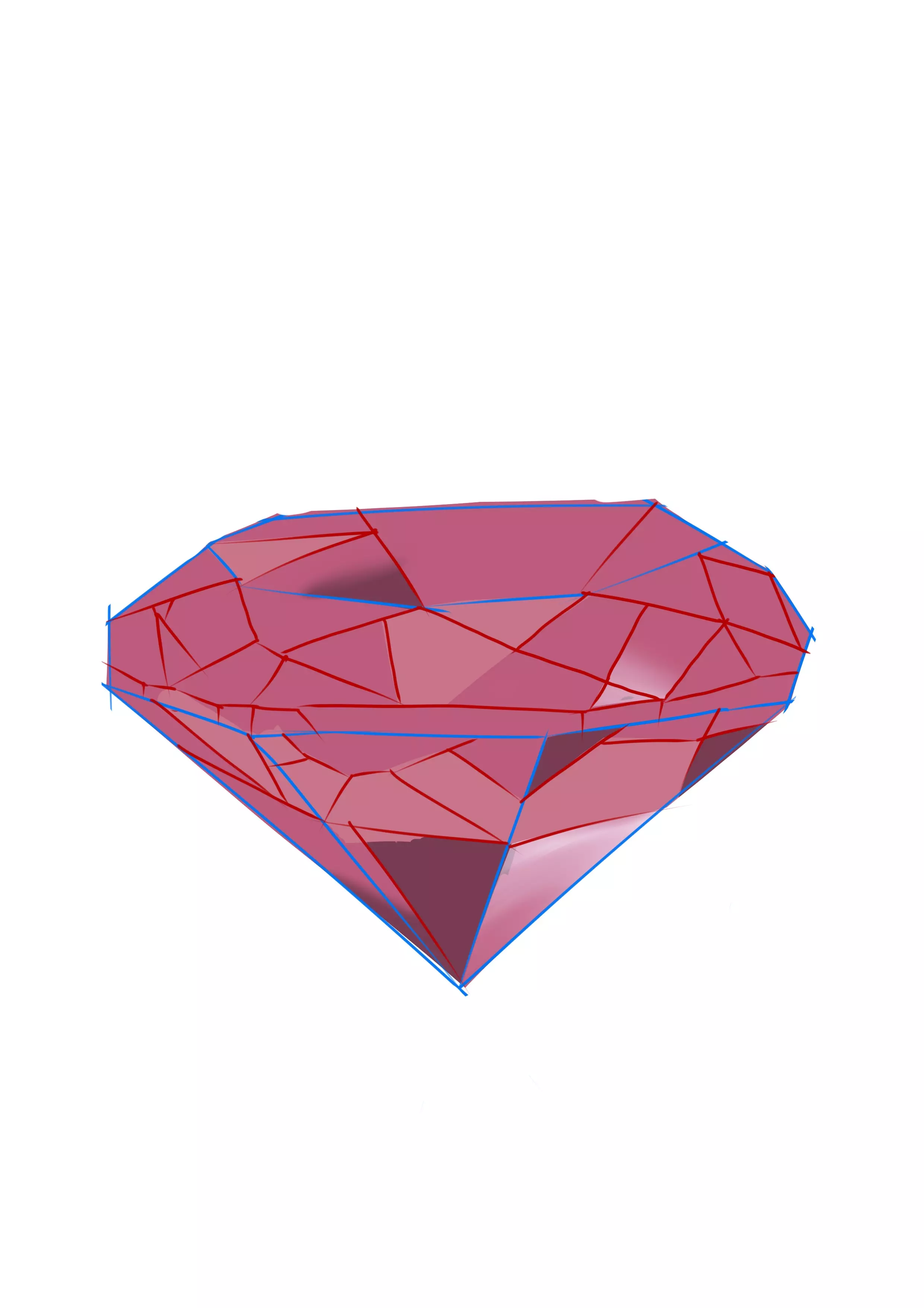 dessin en couleur des zones claires d’un diamant