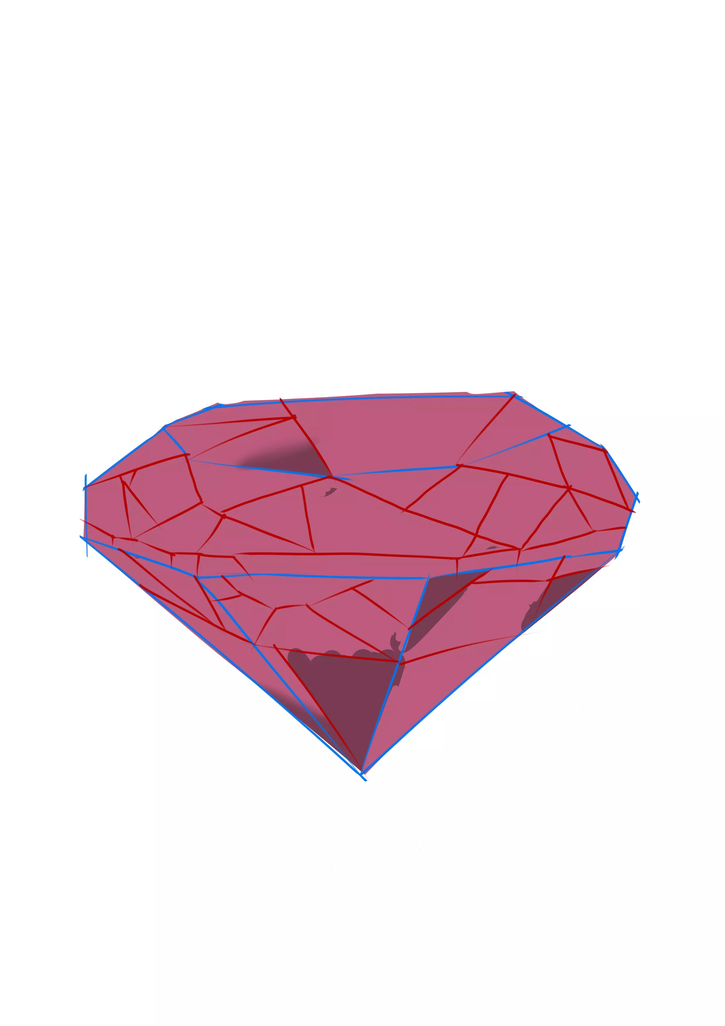 dessin en couleur des zones sombres d’un diamant