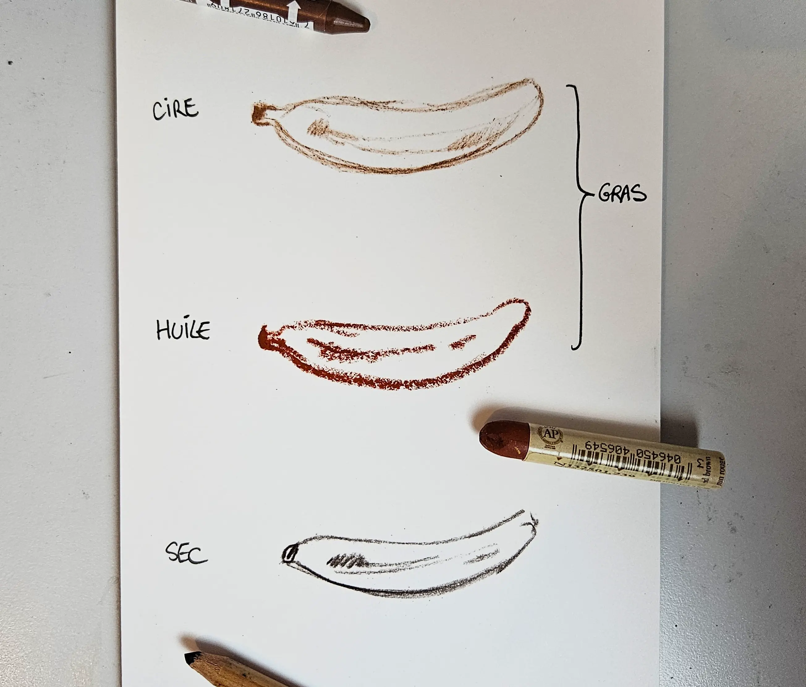 dessiner une banane aux pastels secs et gras