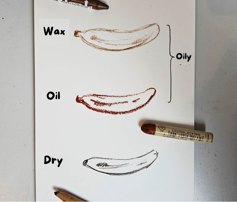 draw a banana with dry and oil pastels