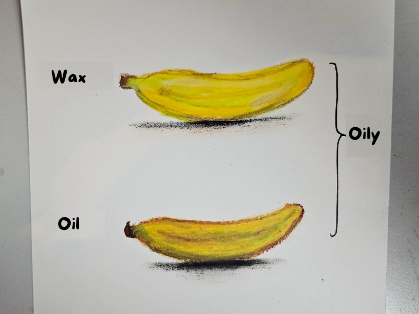 drawing of a banana in oil pastel