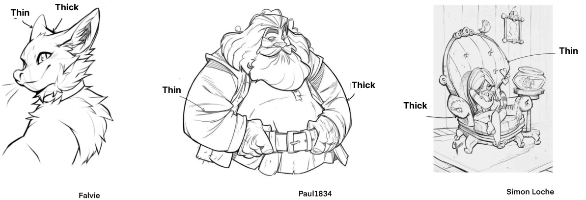 examples of drawing inking with thick and thin lines