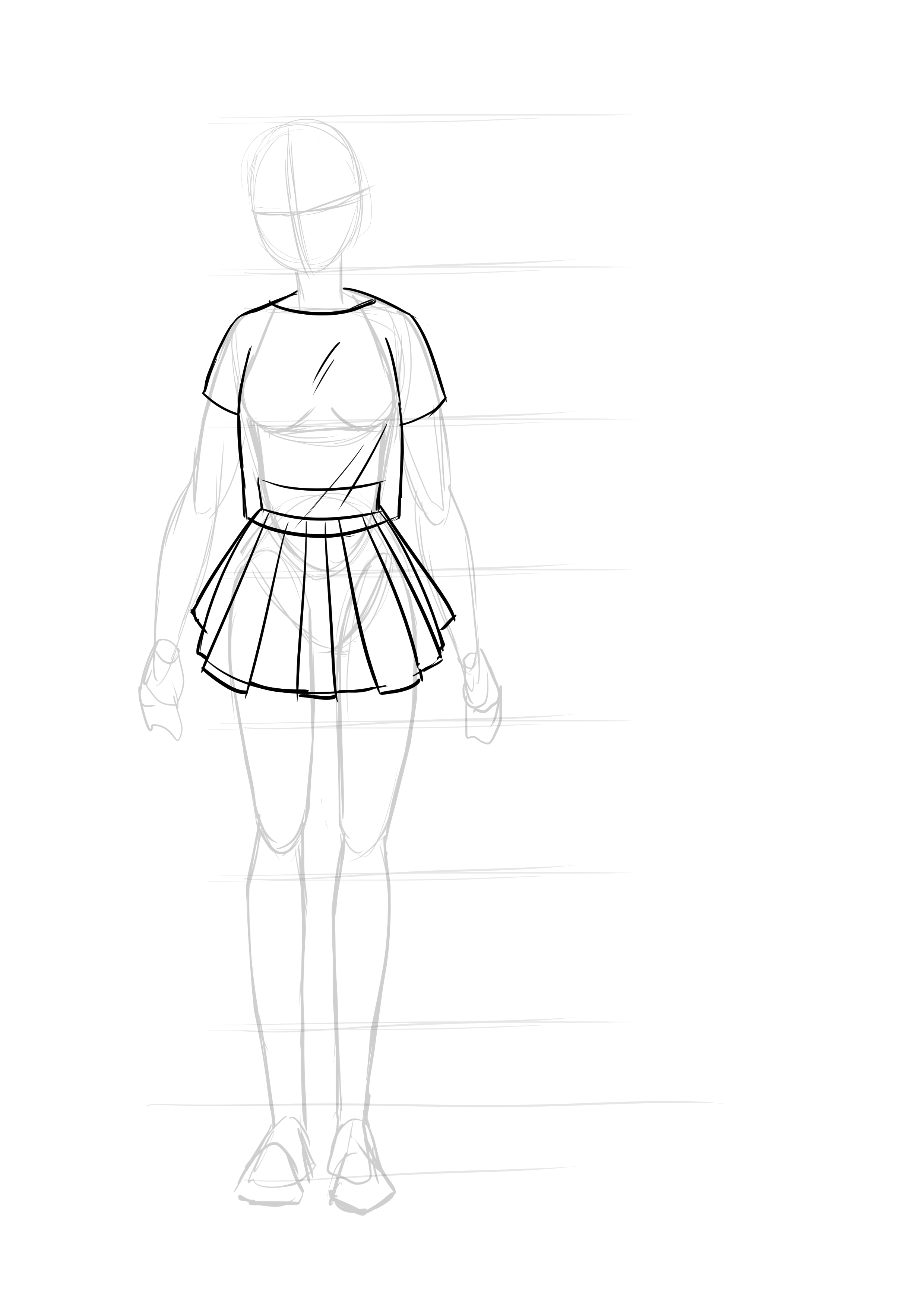 drawing of the folds on a manga girl's clothes